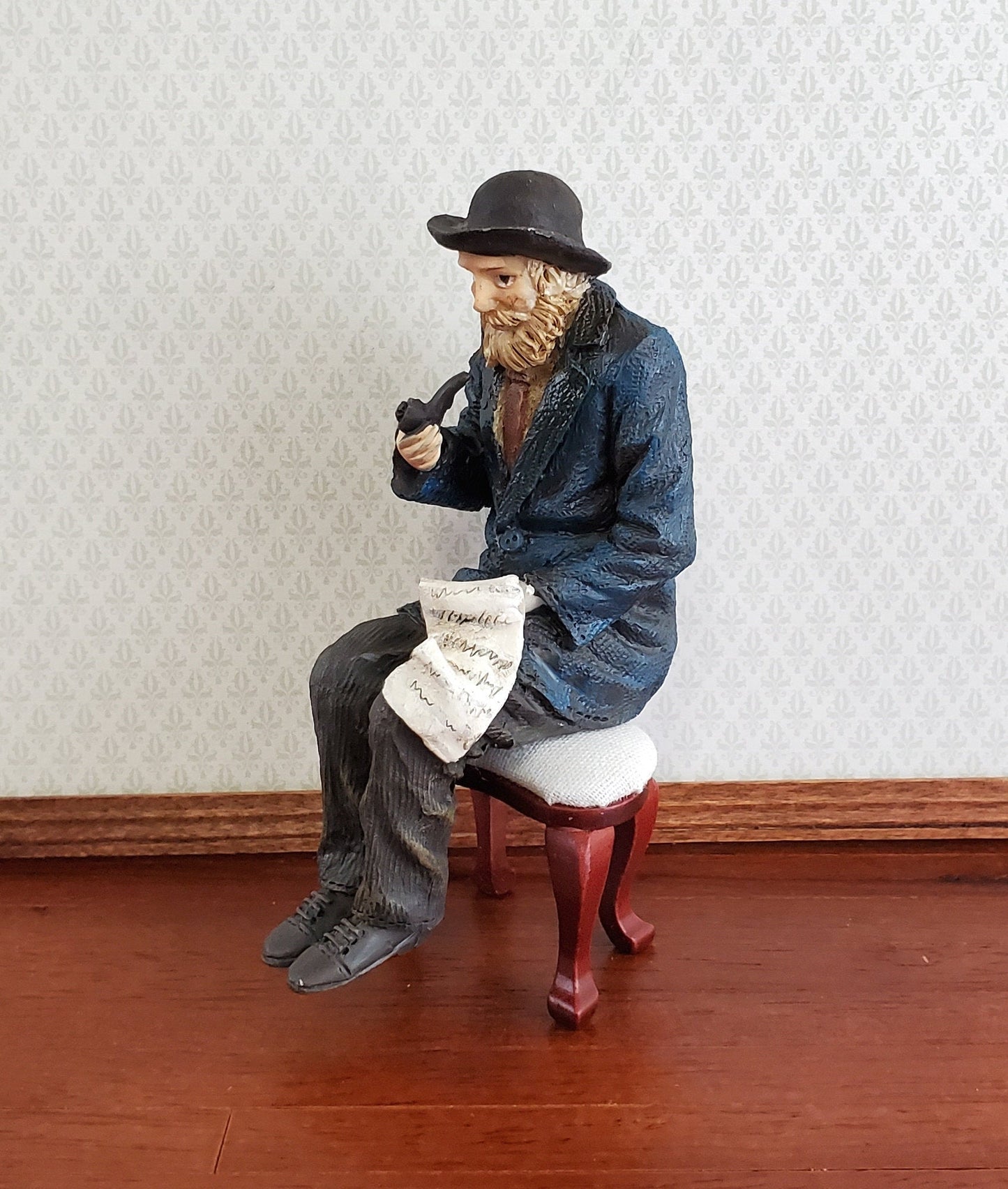 Dollhouse Miniature Seated Man with Beard Pipe Grandpa Resin 1:12 Scale SMALL Petite - Miniature Crush