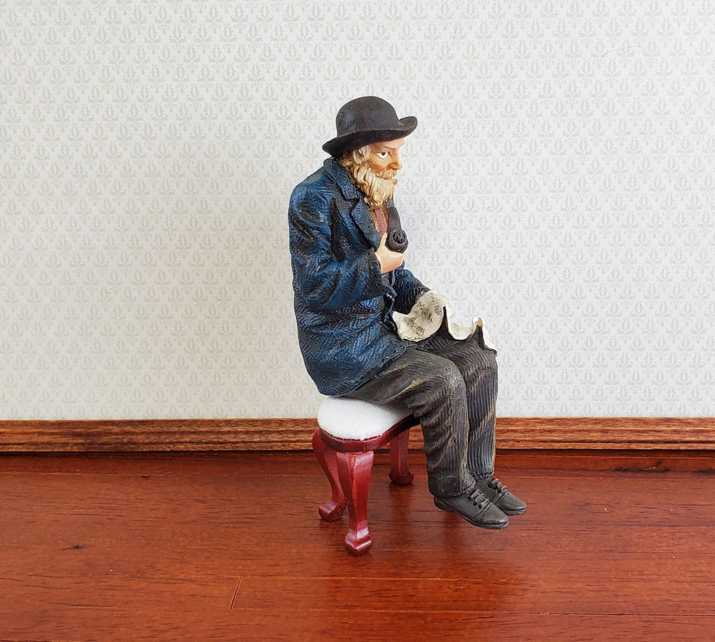 Dollhouse Miniature Seated Man with Beard Pipe Grandpa Resin 1:12 Scale SMALL Petite - Miniature Crush
