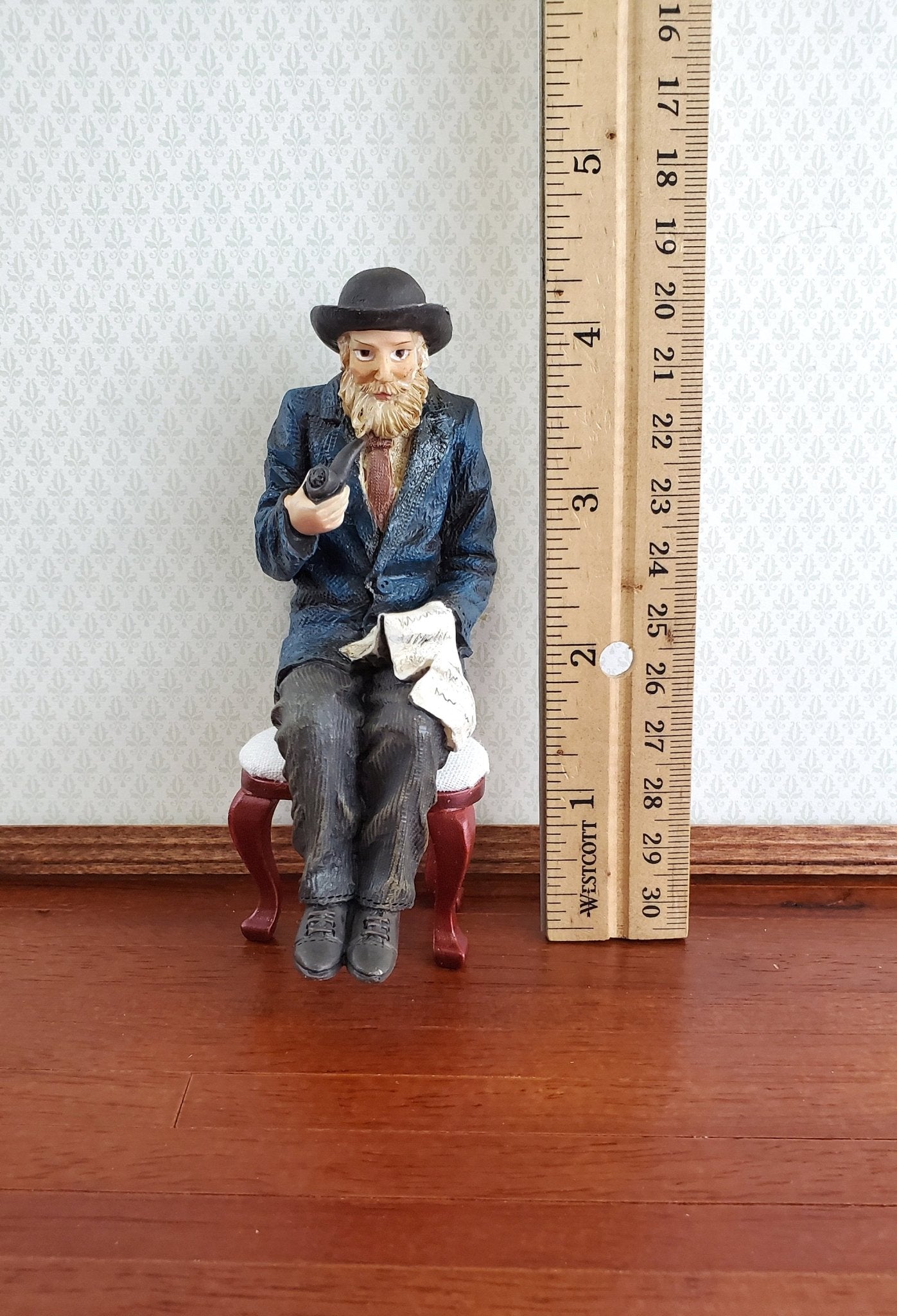 Dollhouse Miniature Seated Man with Beard Pipe Grandpa Resin 1:12 Scale SMALL Petite - Miniature Crush