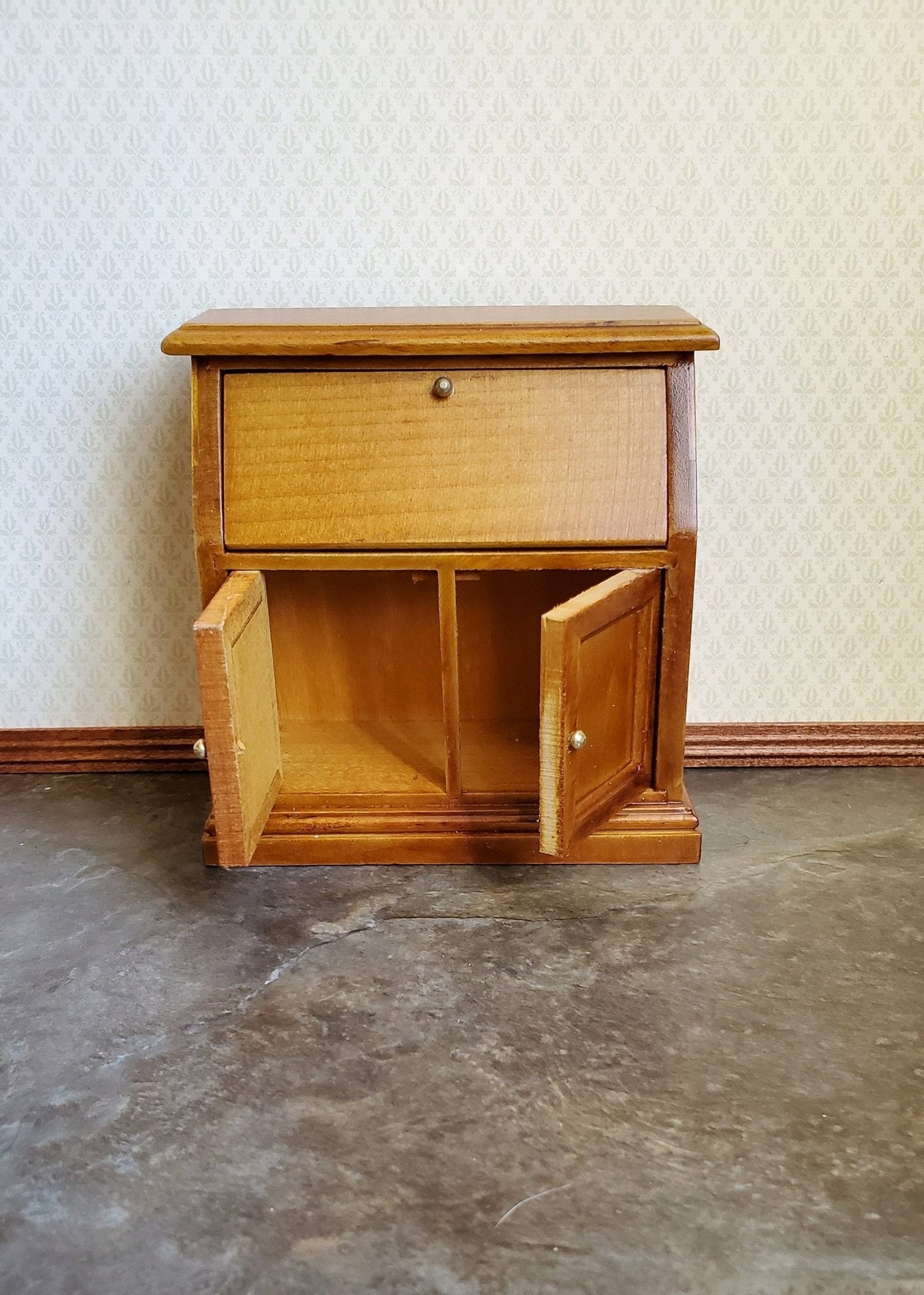 Dollhouse Miniature Secretary Writing Desk with Drawer Walnut Finish 1:12 Scale Furniture - Miniature Crush