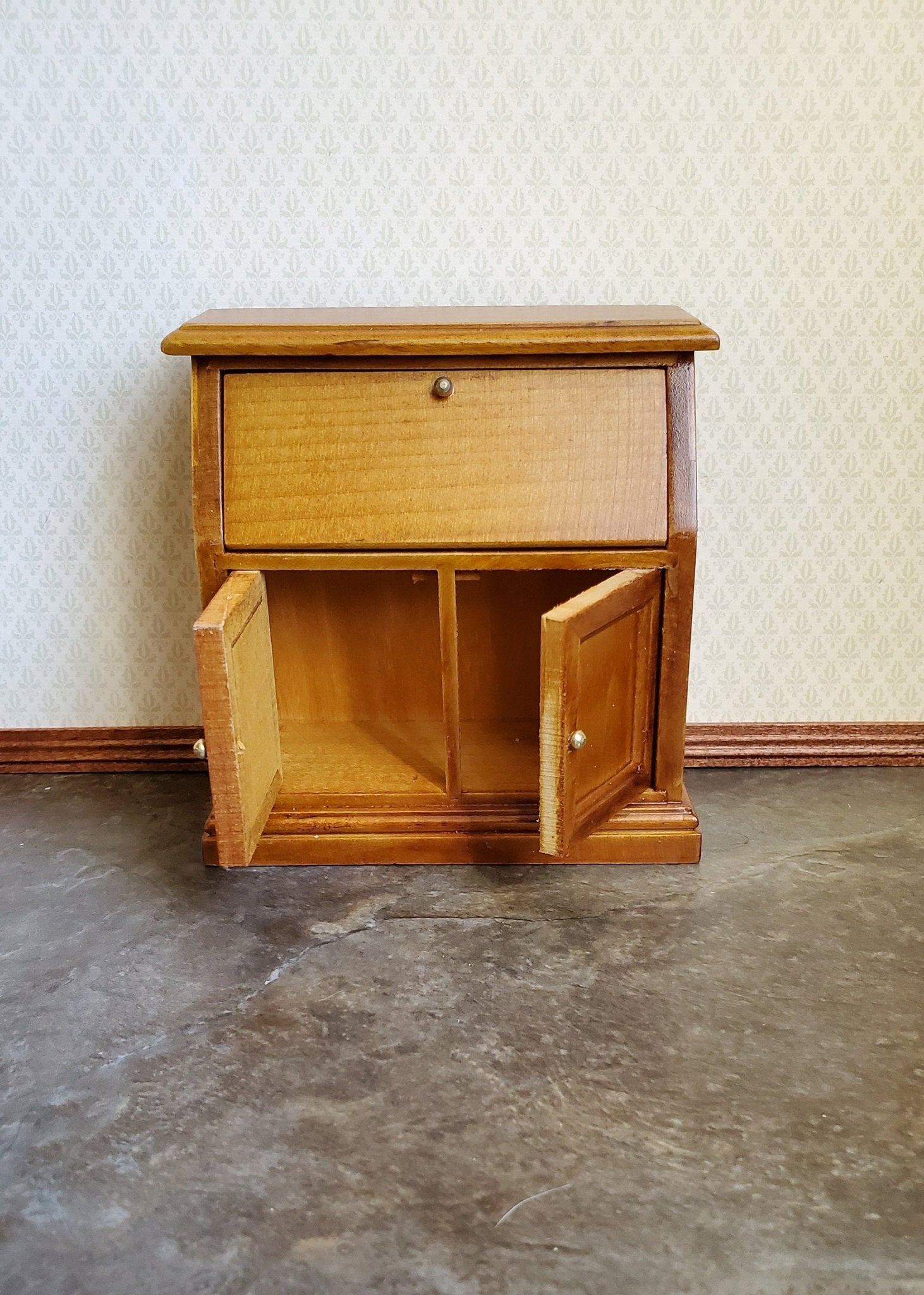 Dollhouse Miniature Secretary Writing Desk with Drawer Walnut Finish 1:12 Scale Furniture - Miniature Crush