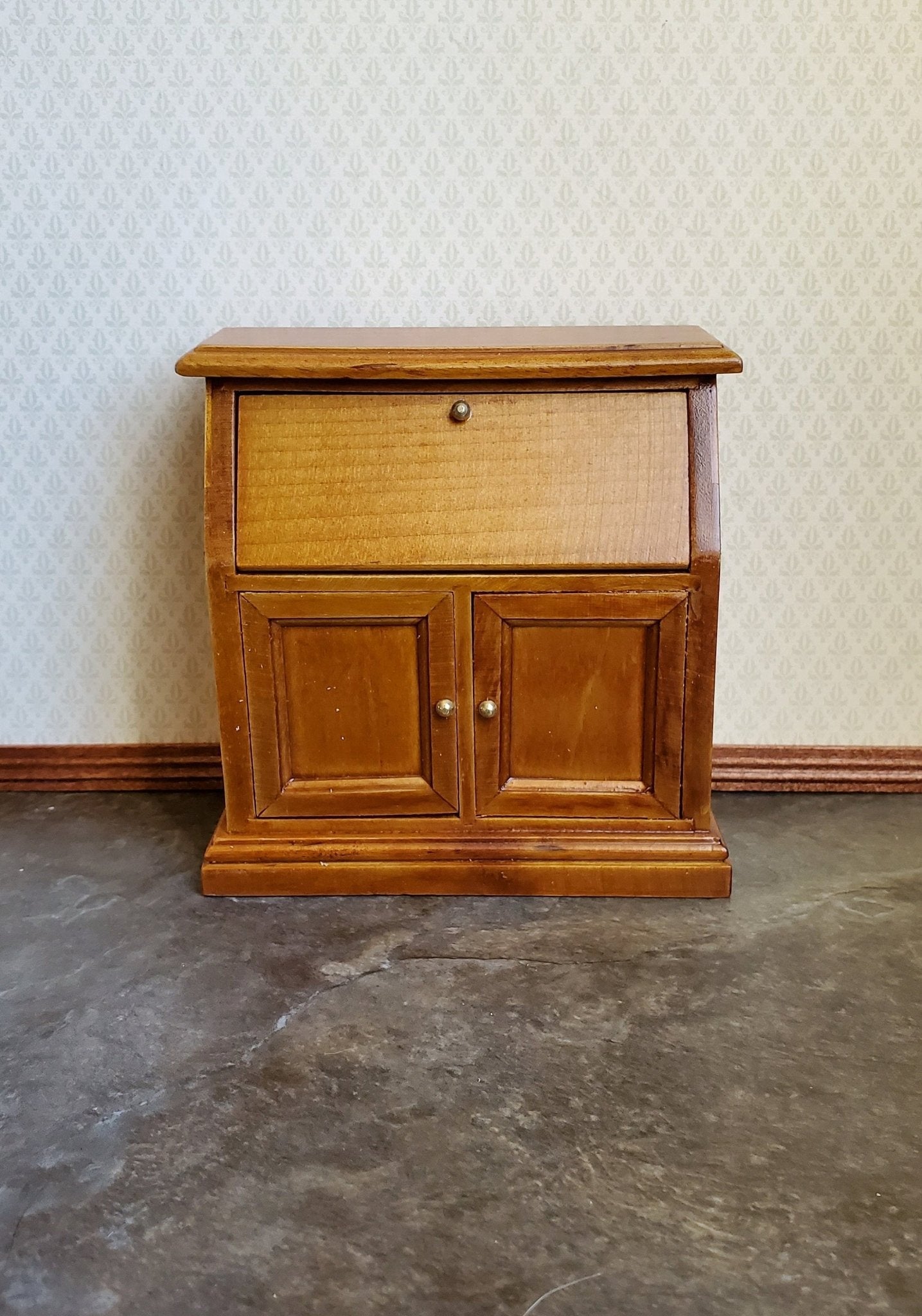 Dollhouse Miniature Secretary Writing Desk with Drawer Walnut Finish 1:12 Scale Furniture - Miniature Crush