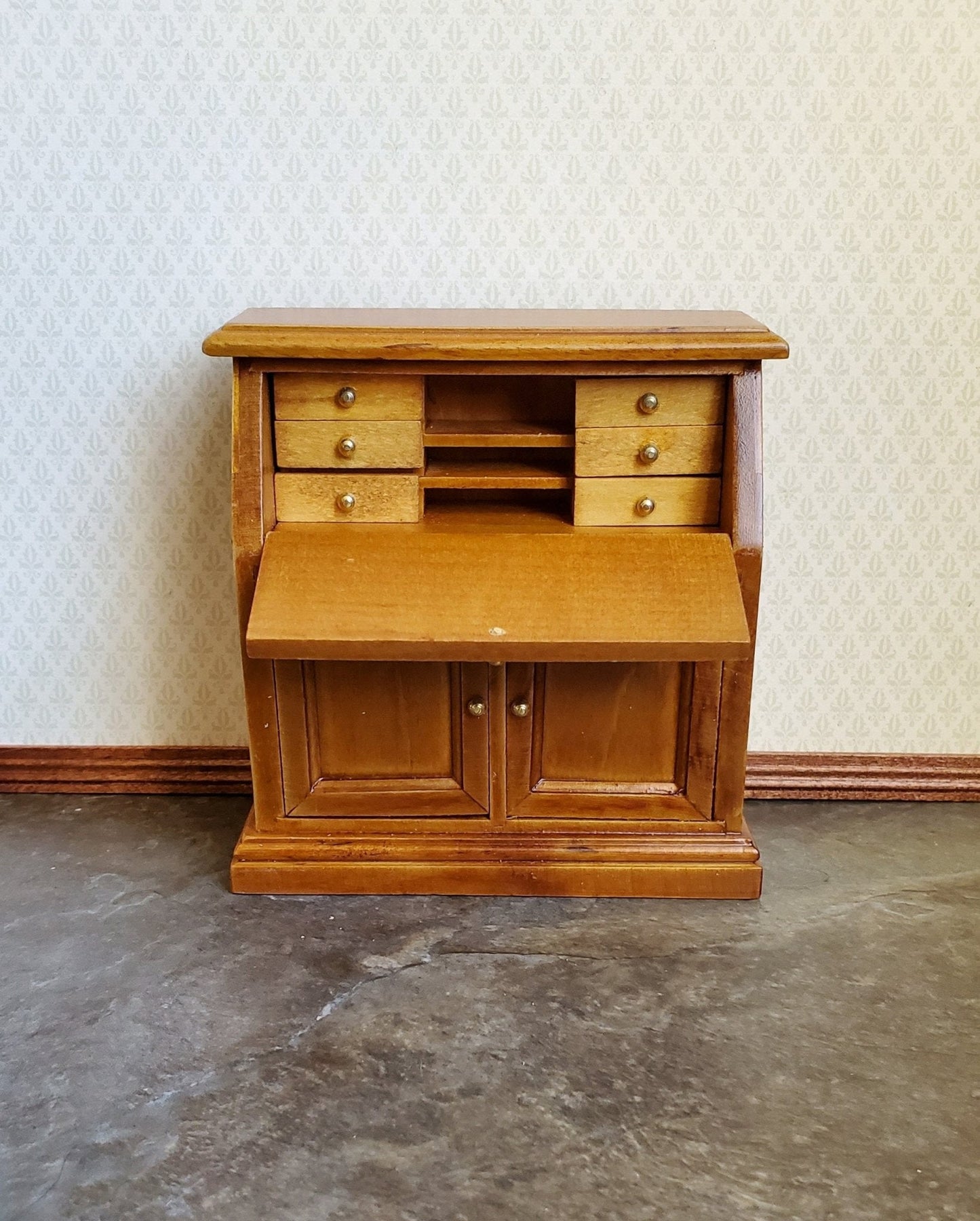 Dollhouse Miniature Secretary Writing Desk with Drawer Walnut Finish 1:12 Scale Furniture - Miniature Crush