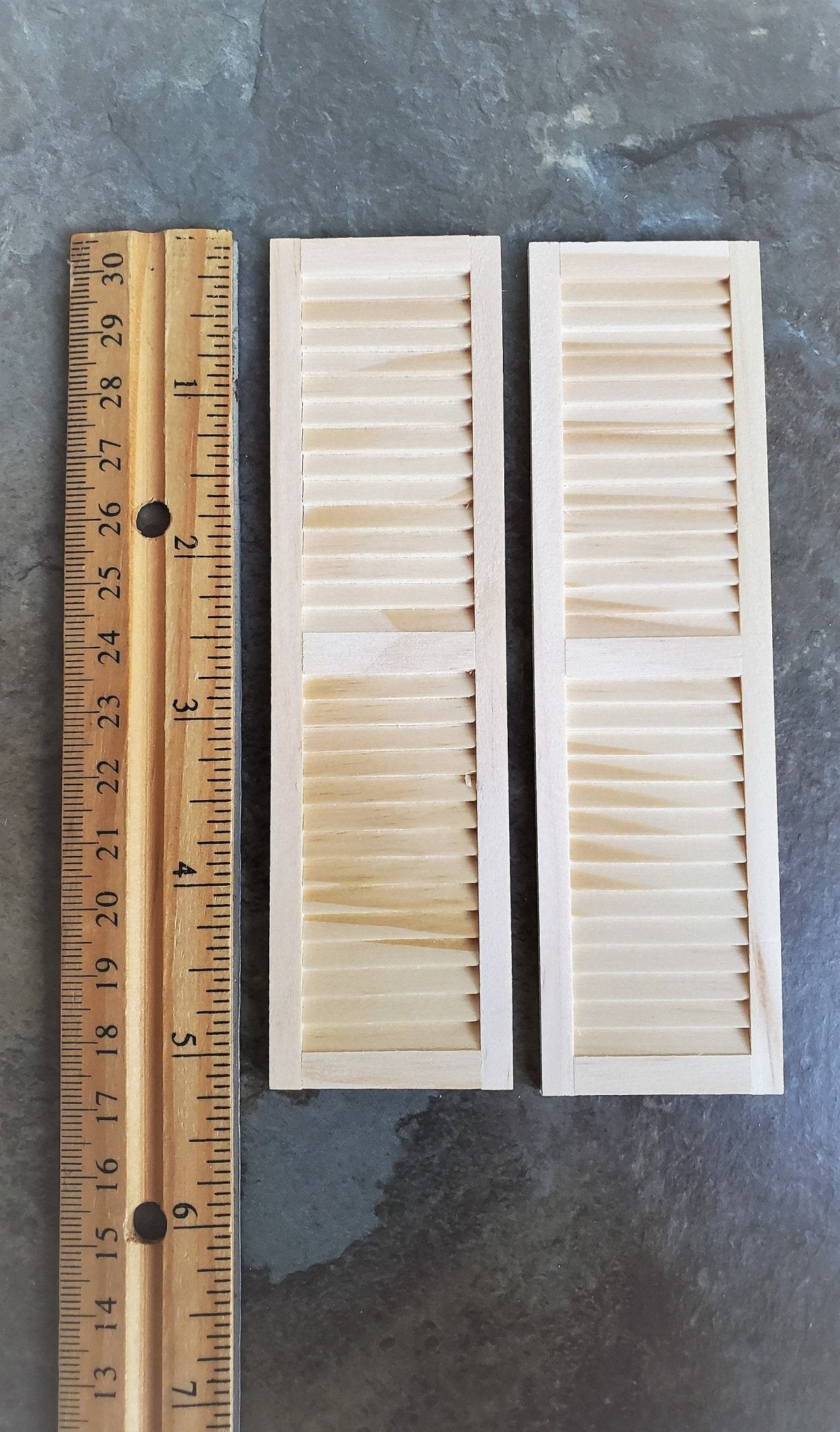 Dollhouse Miniature Shutters Louvered 1 Pair Unfinished Wood 1:12 Scale 5 1/8" HW5019 - Miniature Crush