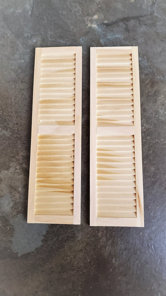 Dollhouse Miniature Shutters Louvered 1 Pair Unfinished Wood 1:12 Scale 5 1/8" HW5019 - Miniature Crush