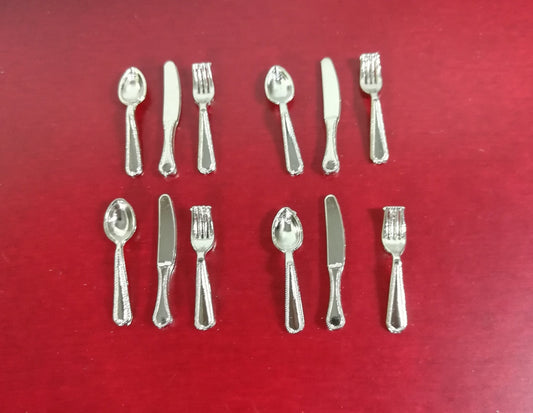 Dollhouse Miniature Silver Flatware Silverware Set 4 Place Settings 1:12 Scale - Miniature Crush