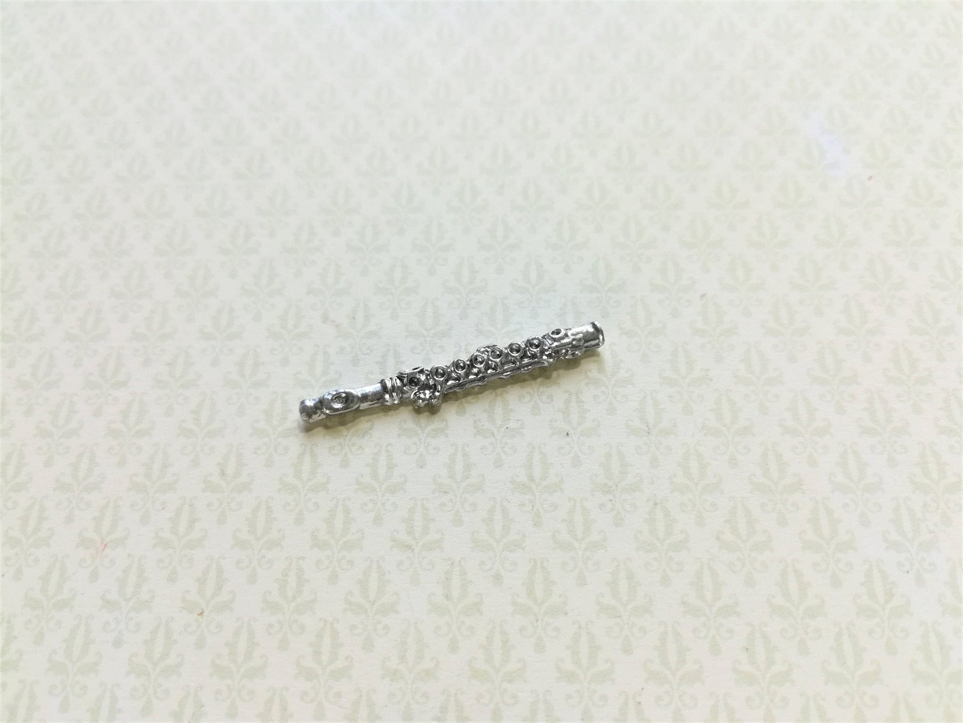 Dollhouse Miniature Silver Flute 1 3/16" 1:12 Scale Instrument - Miniature Crush