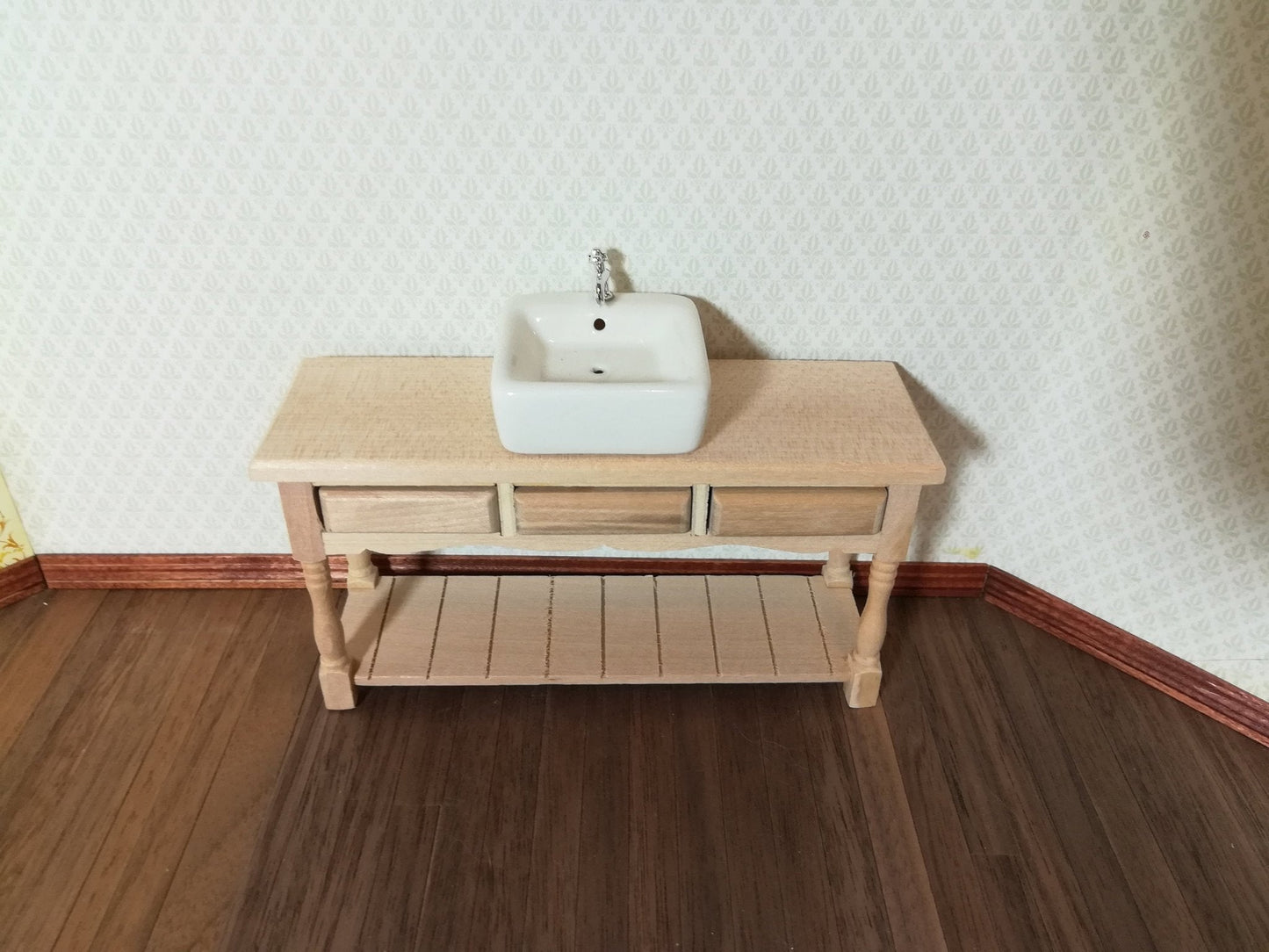 Dollhouse Miniature Sink Top Square White for Kitchen or Bathroom Ceramic 1:12 Scale - Miniature Crush