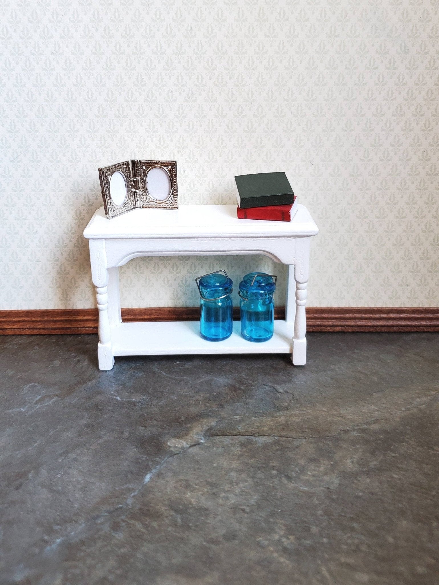 Dollhouse Miniature Small Side Table White with Lower Shelf 1:12 Scale Furniture - Miniature Crush