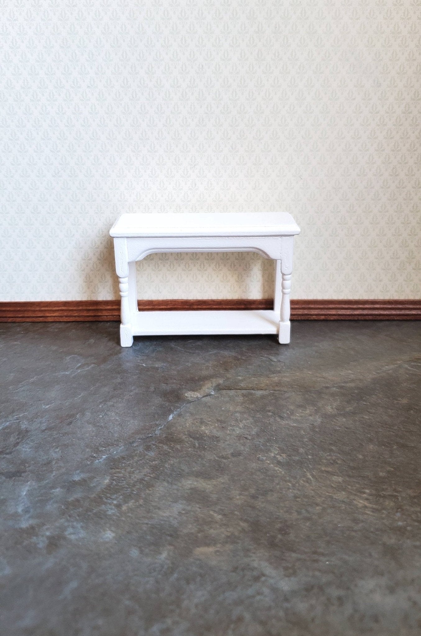 Dollhouse Miniature Small Side Table White with Lower Shelf 1:12 Scale Furniture - Miniature Crush