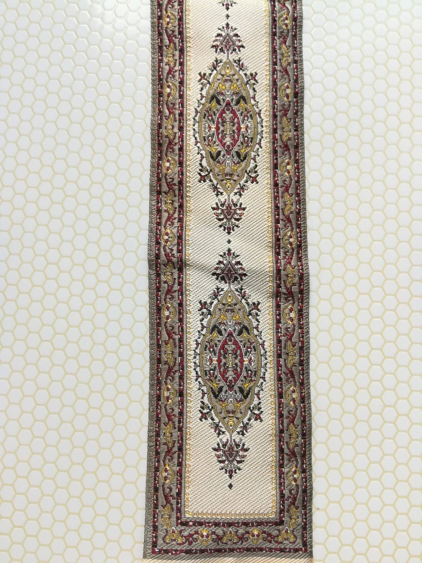 Dollhouse Miniature Stair Runner Beige & Maroon Rug Carpet 1:12 Scale 19" x 2" - Miniature Crush