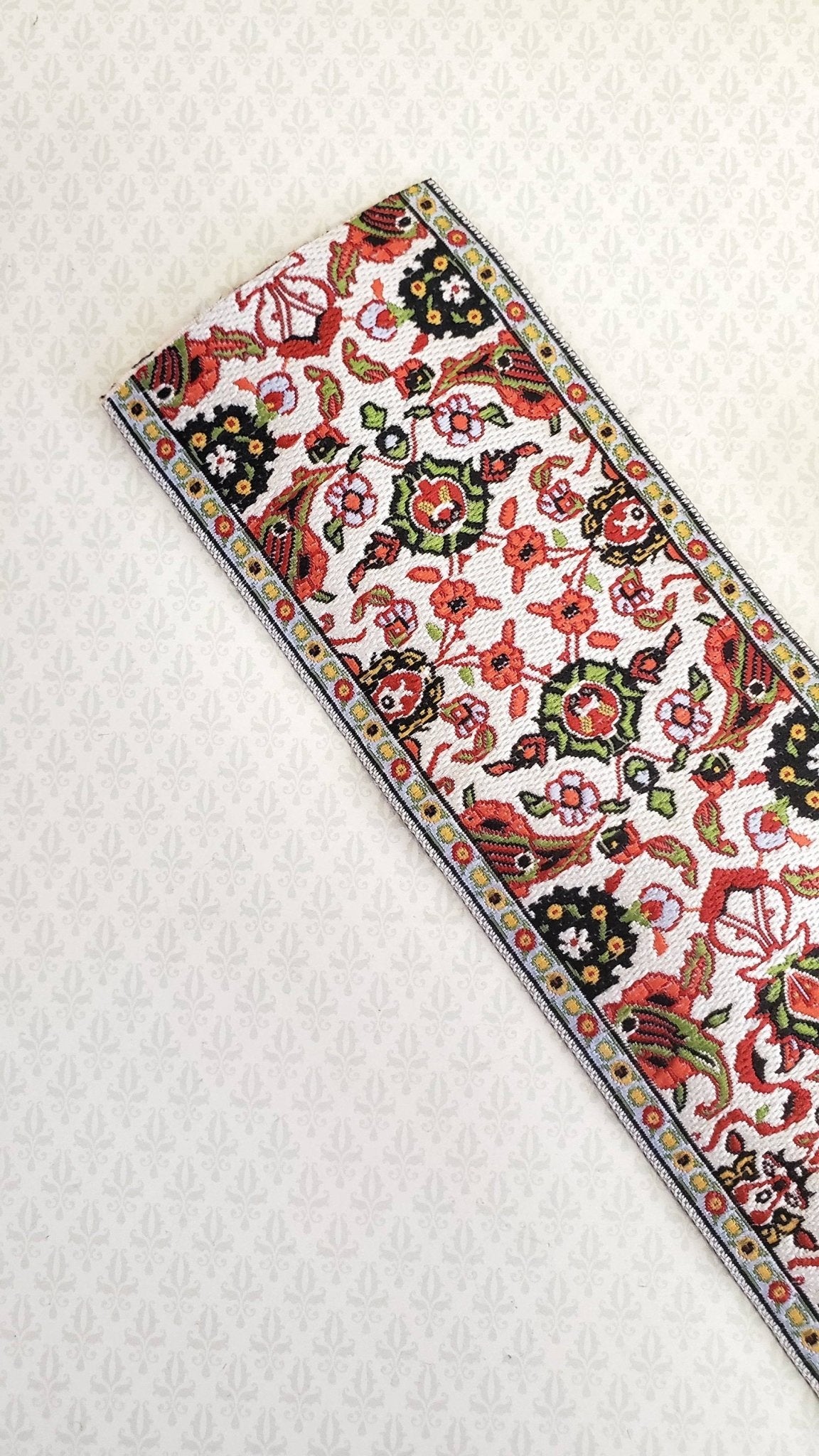 Dollhouse Miniature Stair Runner Red Cream Olive Green Carpet Rug 1:12 Scale - Miniature Crush