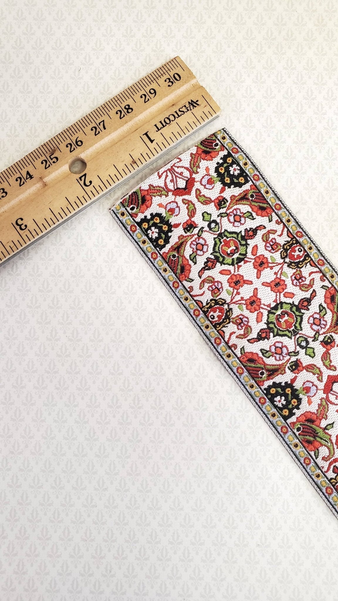 Dollhouse Miniature Stair Runner Red Cream Olive Green Carpet Rug 1:12 Scale - Miniature Crush