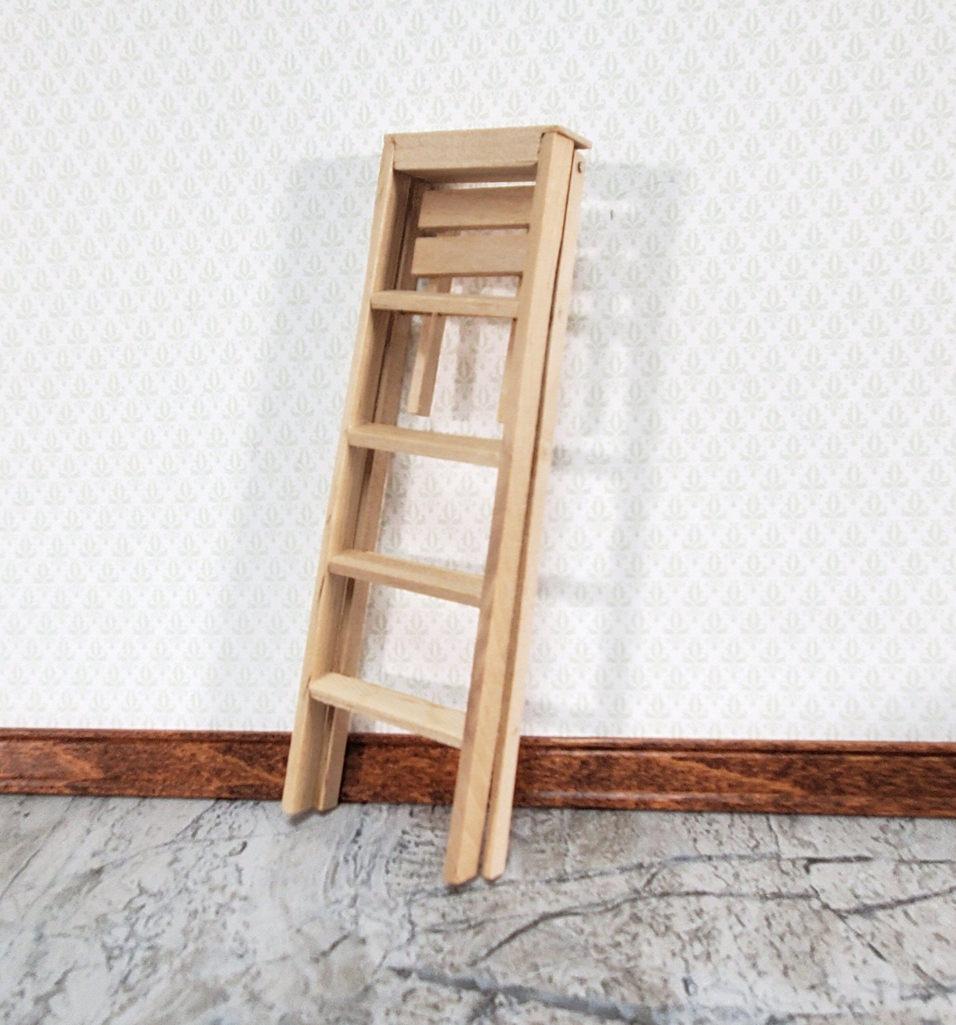 Dollhouse Miniature Step Ladder Tall Wood Folds DIY 1:12 Scale Unpainted Wood - Miniature Crush