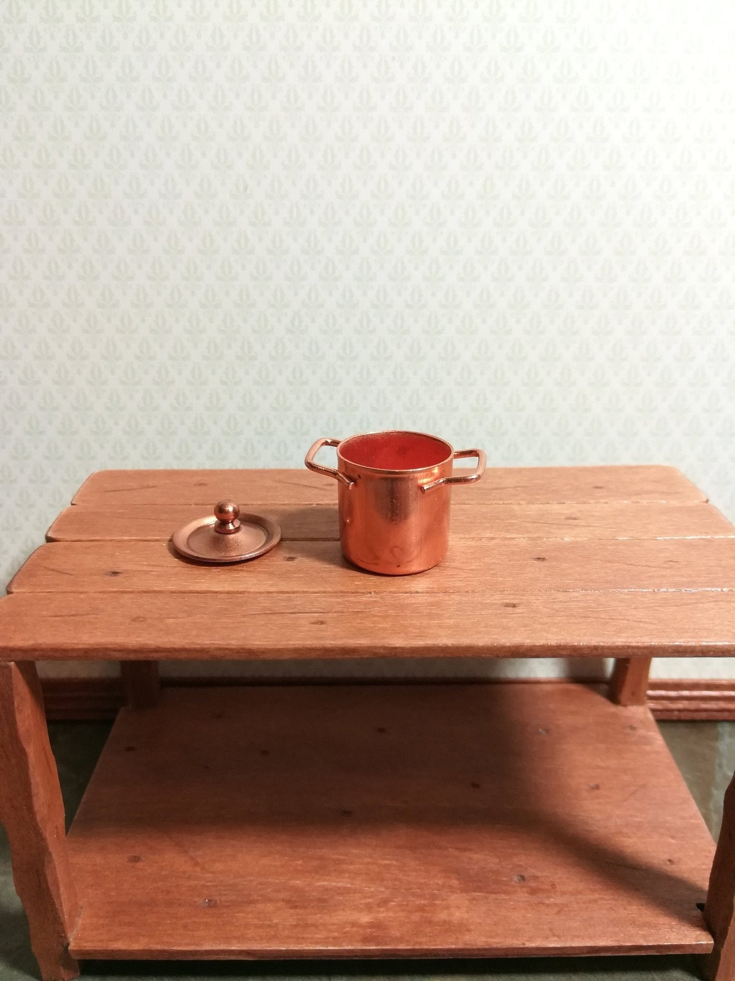 Dollhouse Miniature Stock Soup Pot Large Copper with Removable Lid 1:12 Scale - Miniature Crush