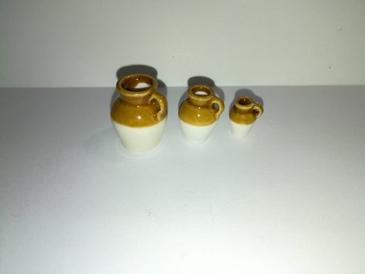 Dollhouse Miniature Stoneware Jugs Crocks Set of 3 1:12 Scale - Miniature Crush