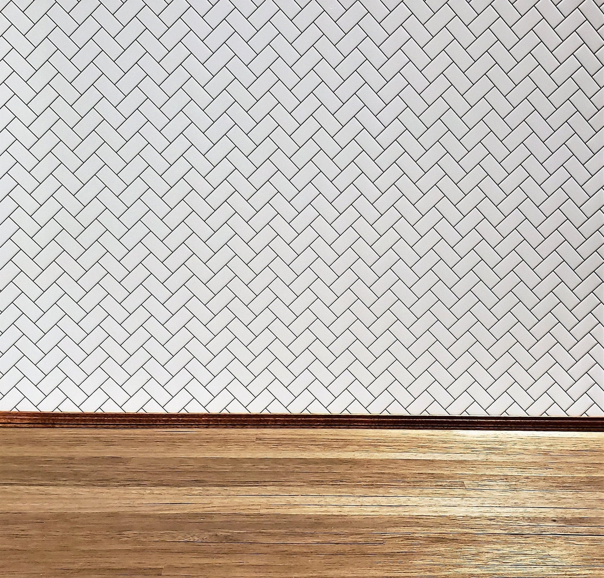 Dollhouse Miniature Subway Tile Herringbone White Embossed Glossy Card 1:12 Scale Dark Grout - Miniature Crush