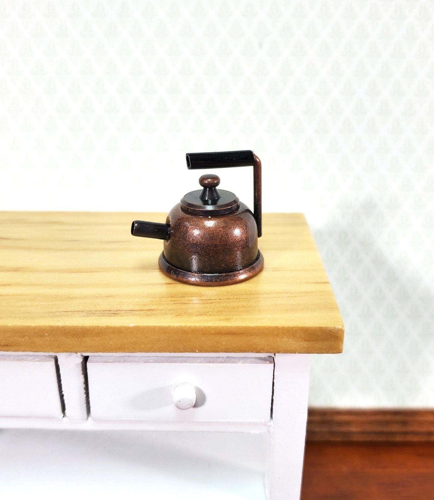 Dollhouse Miniature Teapot Kettle Antique Bronze Finish 1:12 Scale Kitchen Accessories - Miniature Crush