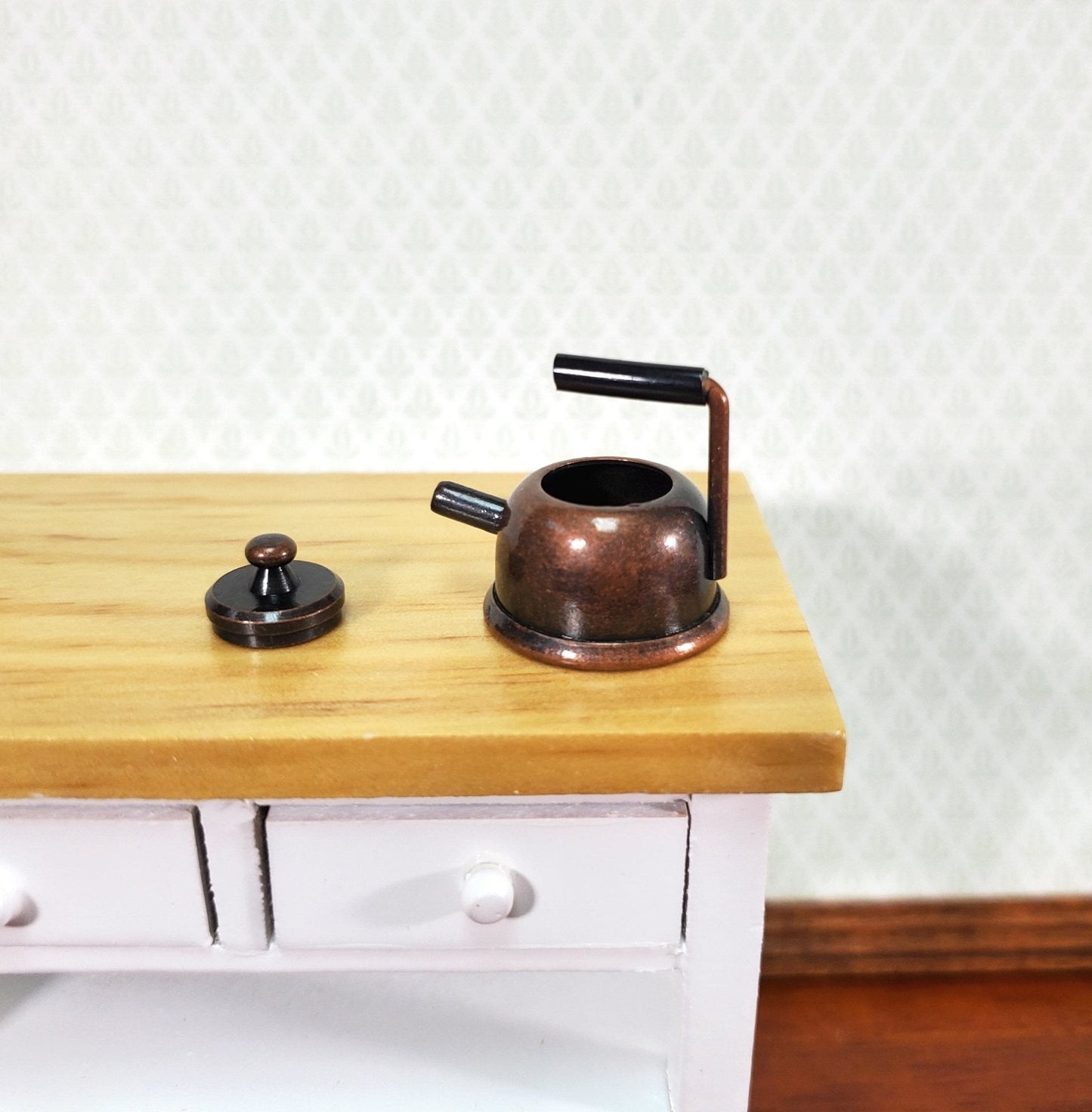 Dollhouse Miniature Teapot Kettle Antique Bronze Finish 1:12 Scale Kitchen Accessories - Miniature Crush