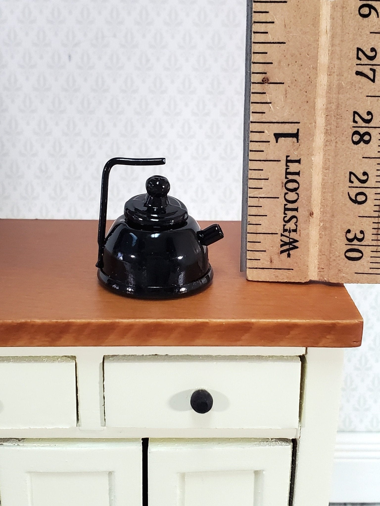 Dollhouse Miniature Teapot Kettle Modern Black with Lid 1:12 Scale Kitchen Accessories - Miniature Crush