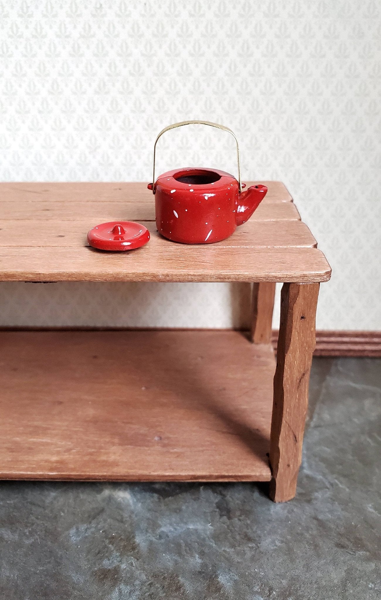Dollhouse Miniature Teapot Kettle Red Speckled 1:12 Scale Kitchen Accessories - Miniature Crush