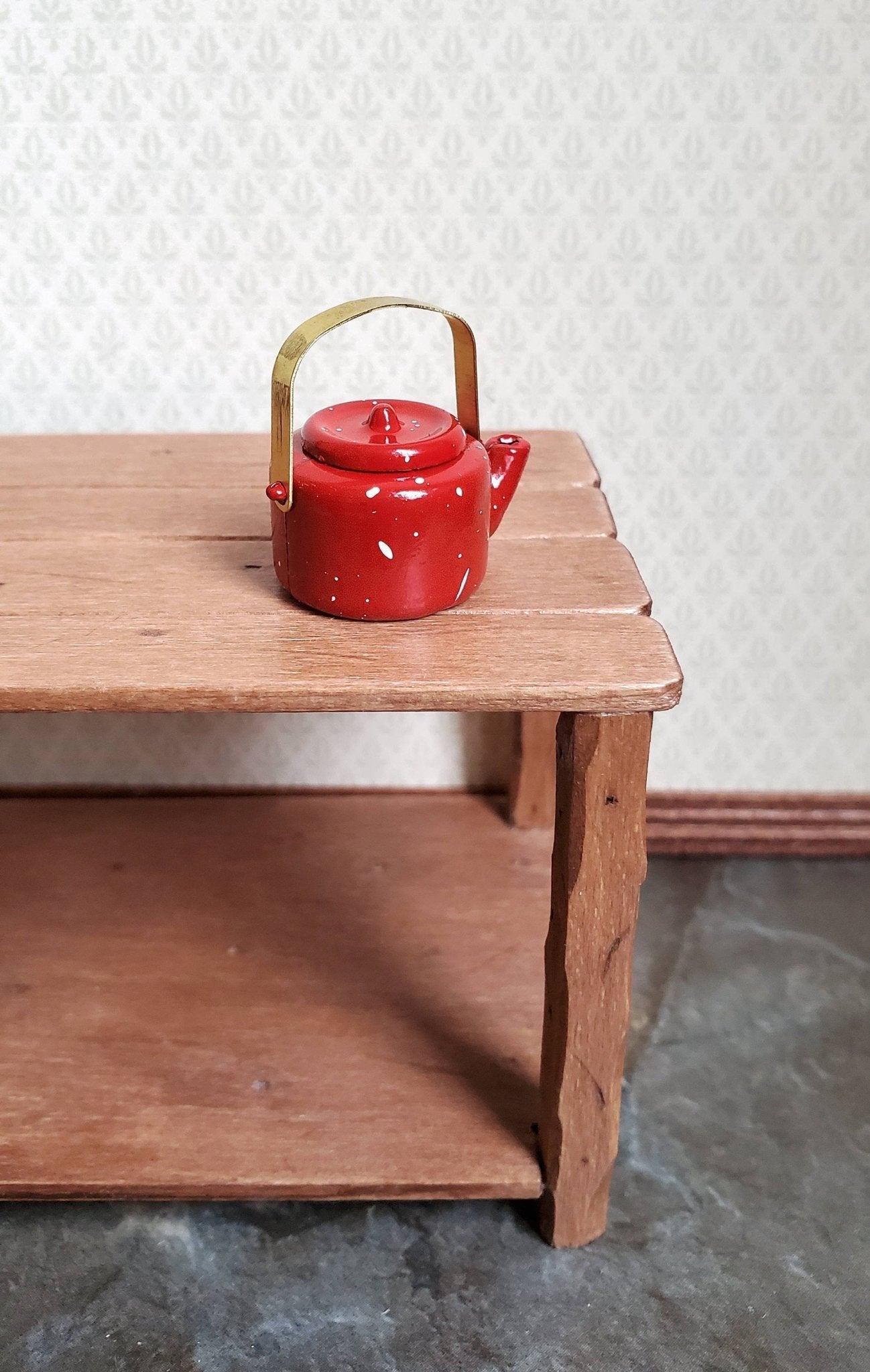 Dollhouse Miniature Teapot Kettle Red Speckled 1:12 Scale Kitchen Accessories - Miniature Crush