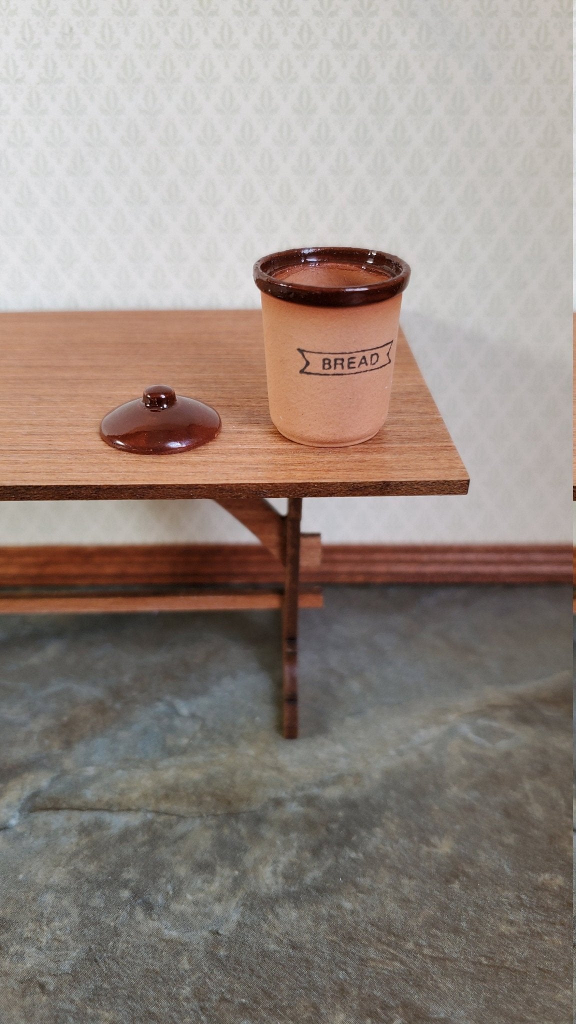 Dollhouse Miniature Terra Cotta Bin Crock BREAD with Lid 1:12 Scale Handmade Kitchen - Miniature Crush