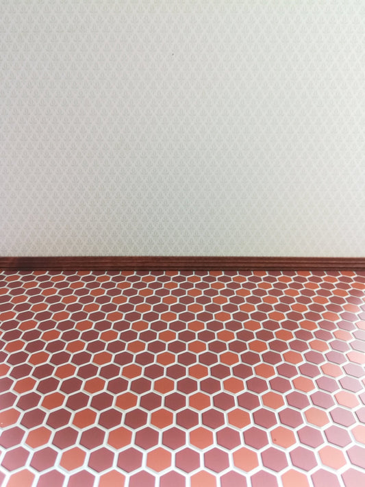 Dollhouse Miniature Terra Cotta Hexagon Faux Tile Flooring Textured 1:12 Scale - Miniature Crush