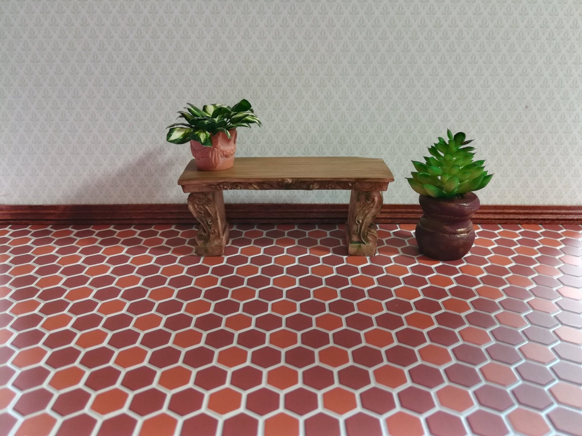 Dollhouse Miniature Terra Cotta Hexagon Faux Tile Flooring Textured 1:12 Scale - Miniature Crush