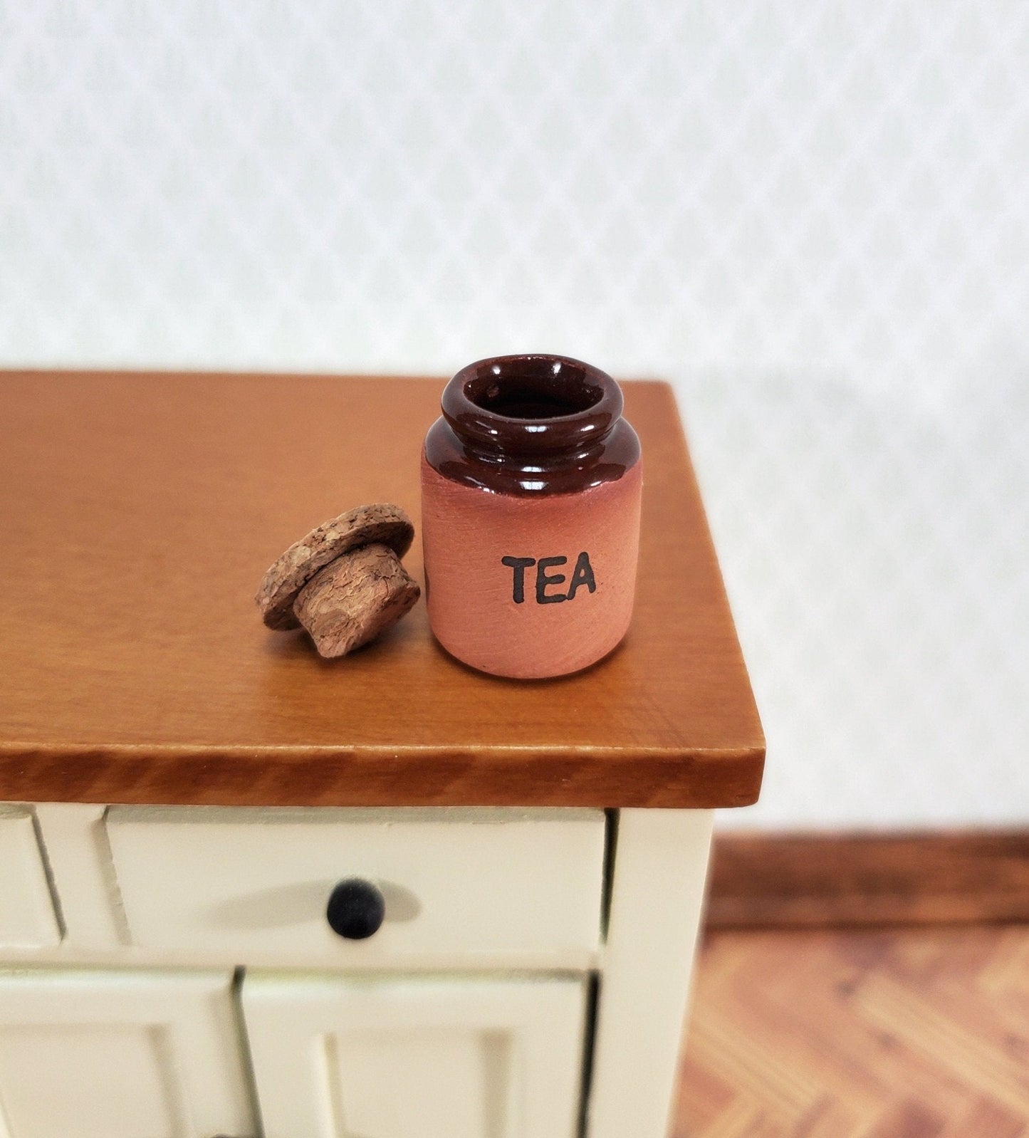 Dollhouse Miniature Terra Cotta TEA Jar Bin with Cork Top 1:12 Scale Handmade Kitchen - Miniature Crush