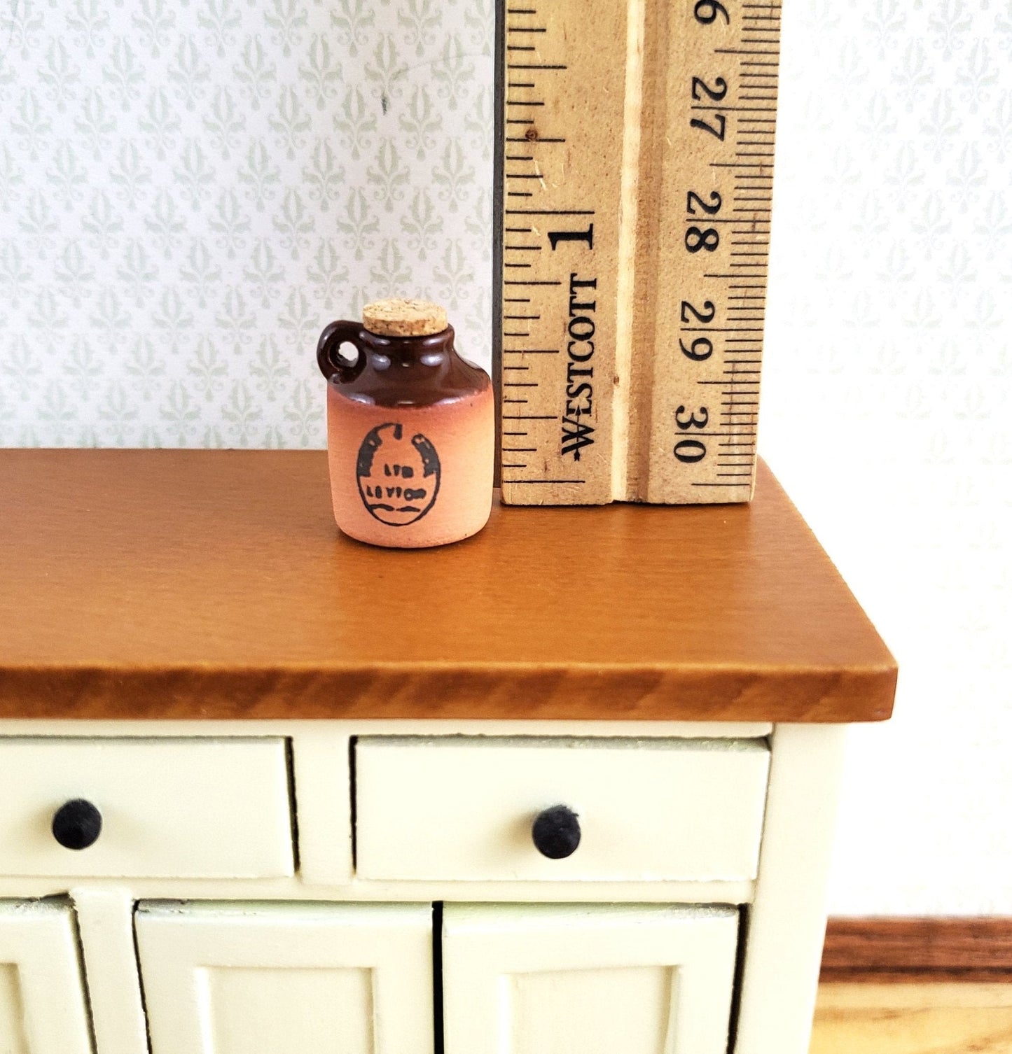 Dollhouse Miniature Terracotta Jug w/ Cork Handle Demijohn Crock 1:12 Scale 20mm Handmade - Miniature Crush