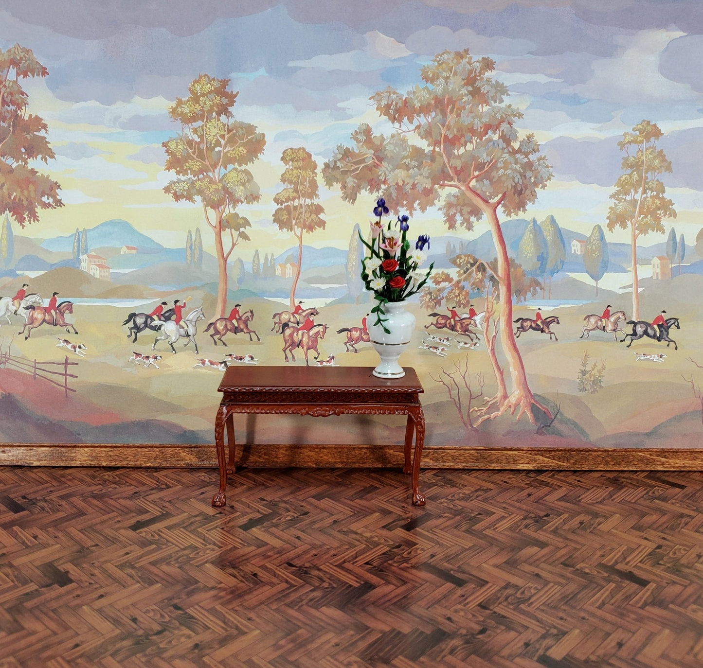 Dollhouse Miniature The Hunt Mural by Natasha MiniGraphics Wallpaper 1:12 Scale Horses & Dogs - Miniature Crush