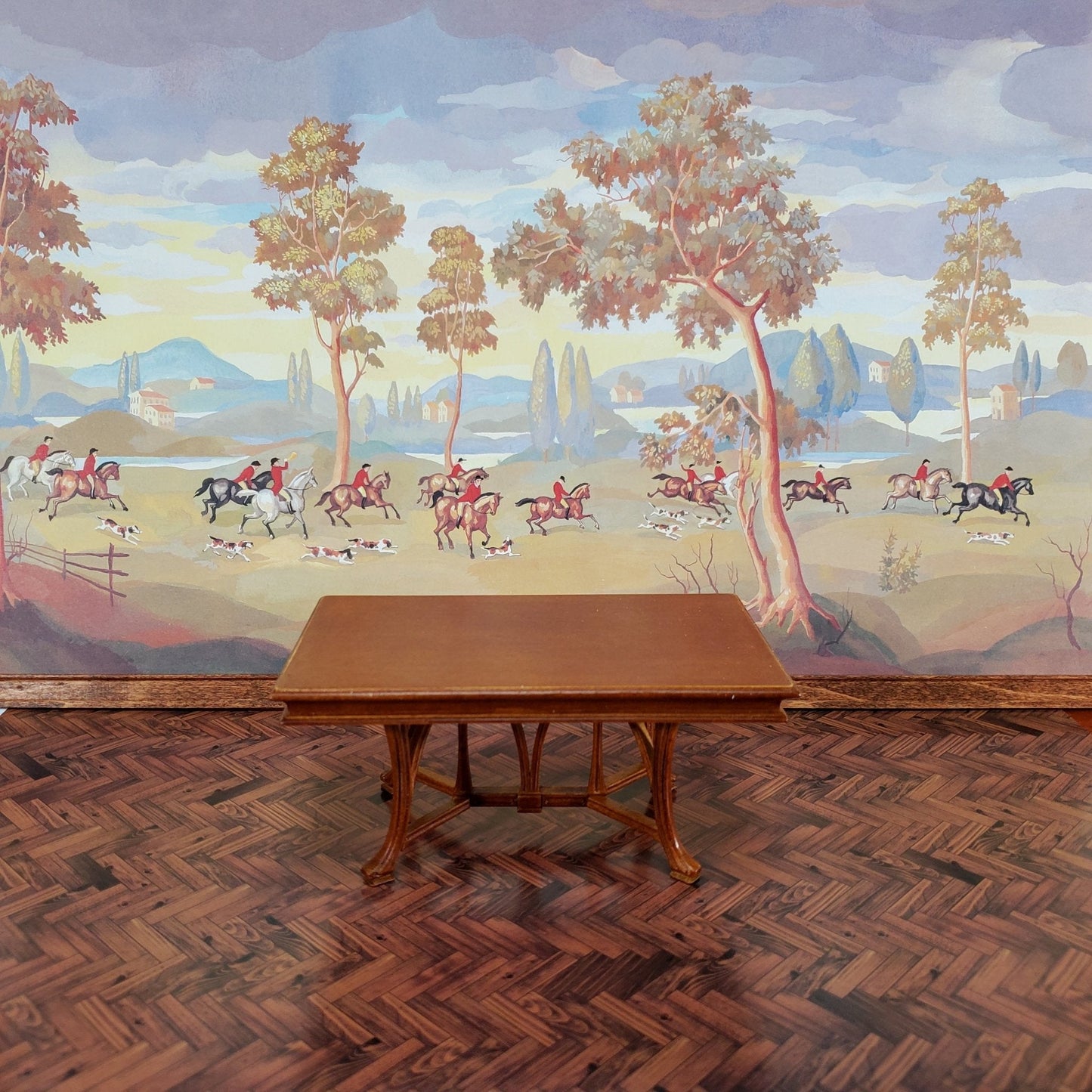 Dollhouse Miniature The Hunt Mural by Natasha MiniGraphics Wallpaper 1:12 Scale Horses & Dogs - Miniature Crush