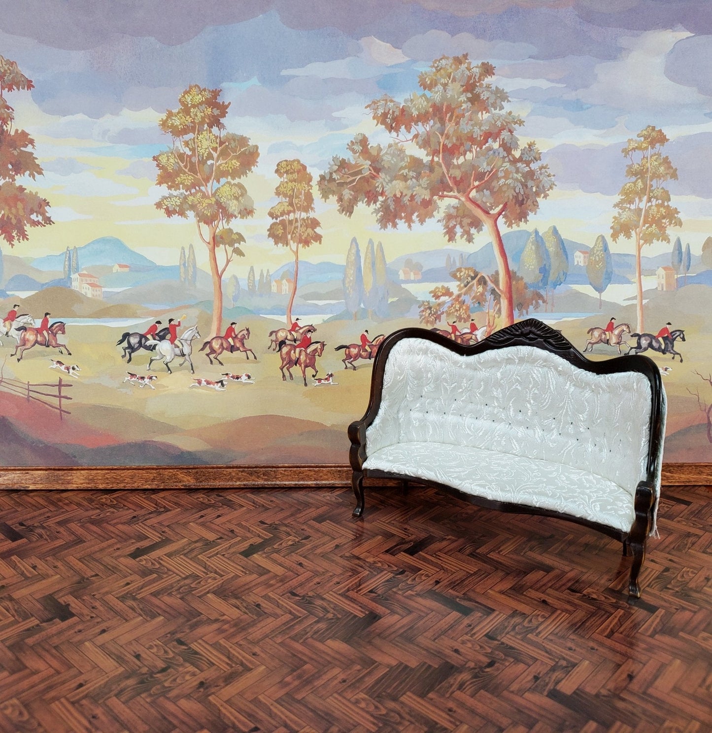 Dollhouse Miniature The Hunt Mural by Natasha MiniGraphics Wallpaper 1:12 Scale Horses & Dogs - Miniature Crush