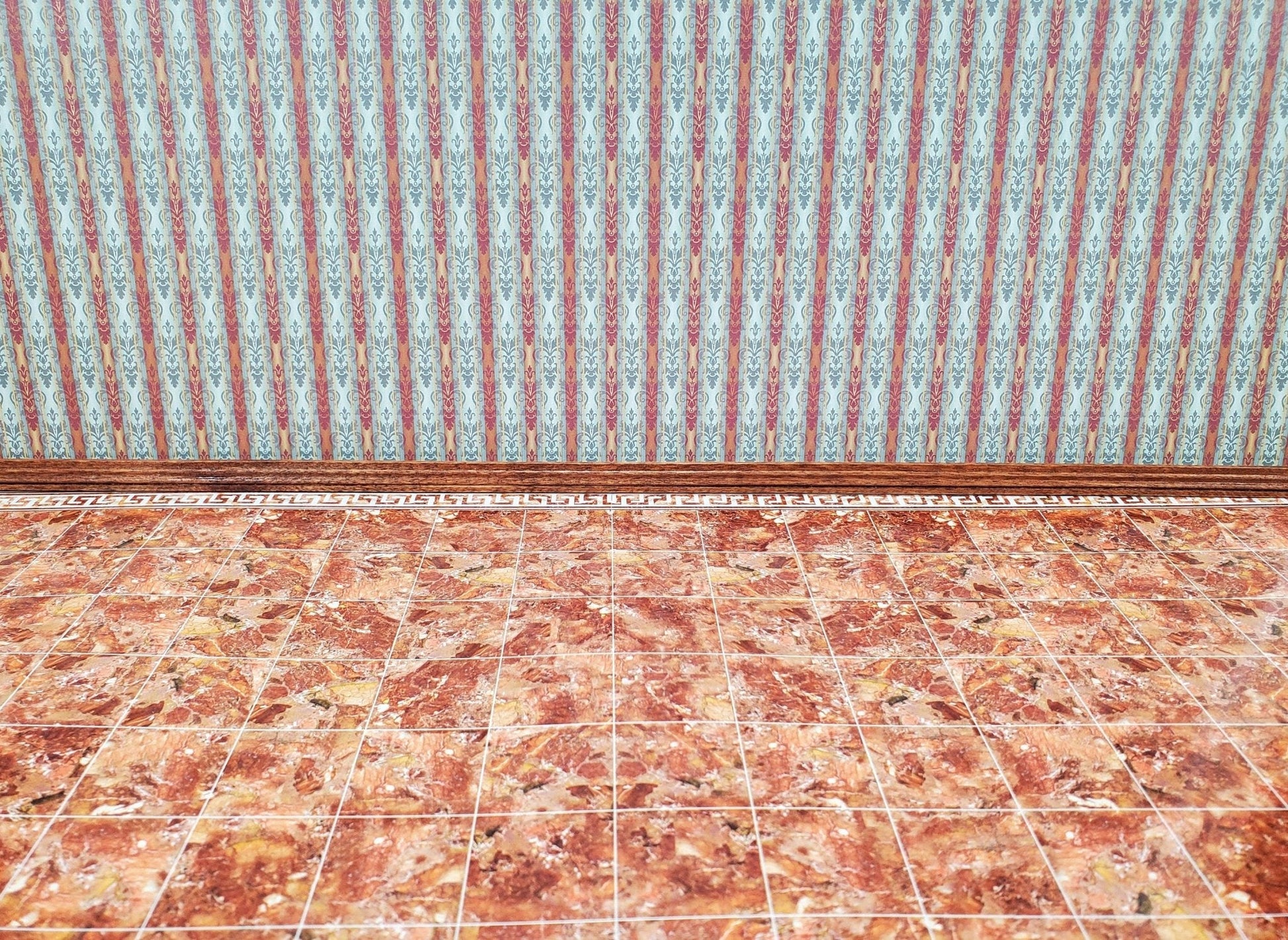 Dollhouse Miniature Tile Floor Marble Dark Rusty Pink with Border 1:12 Scale - Miniature Crush