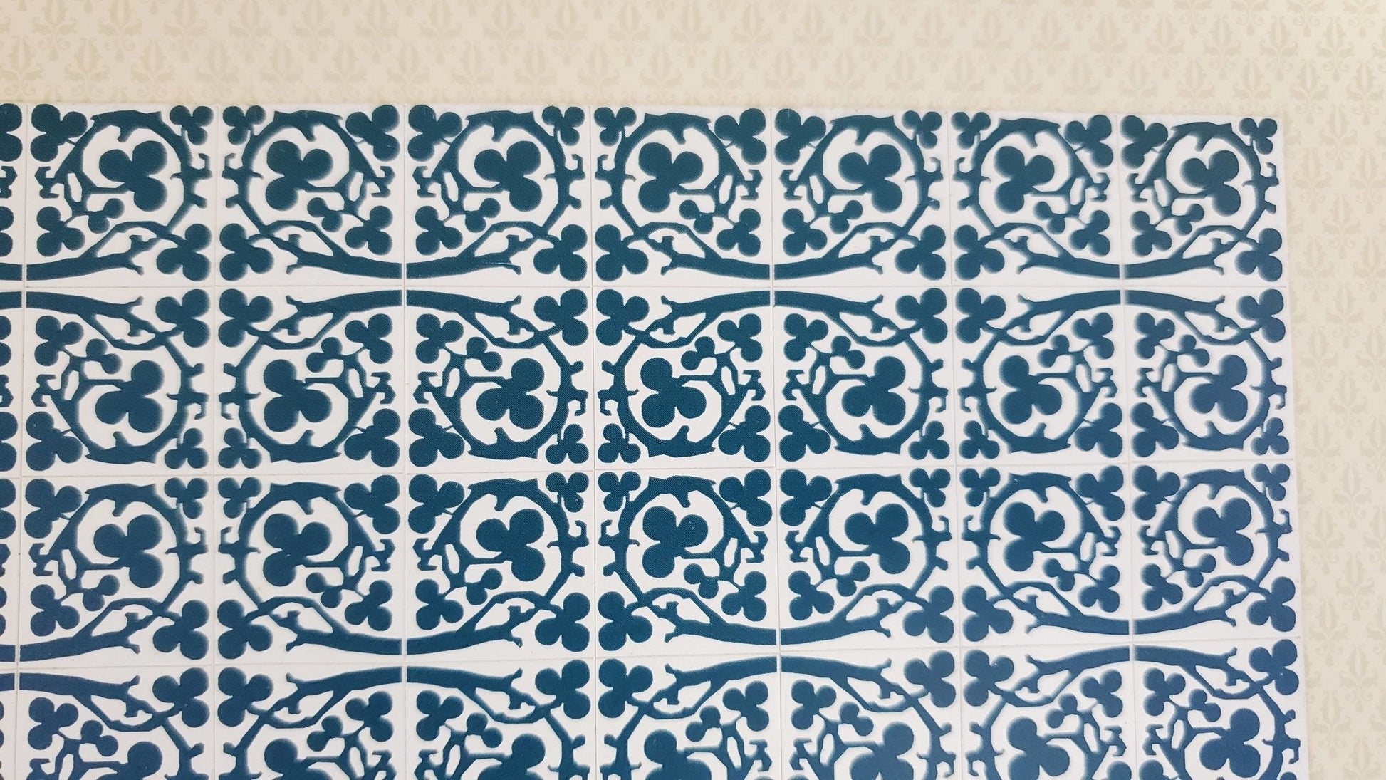 Dollhouse Miniature Tile Floor Sheet Blue/Green Ivy Clover 1:12 Scale World Model - Miniature Crush