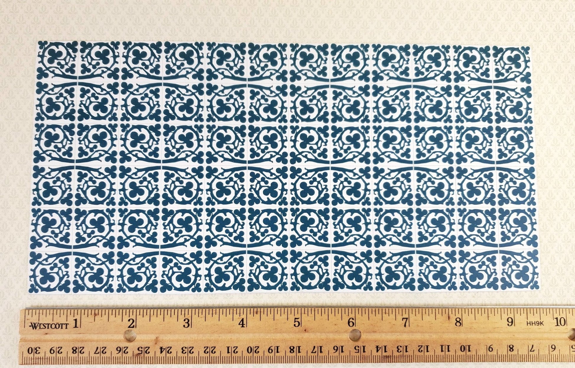 Dollhouse Miniature Tile Floor Sheet Blue/Green Ivy Clover 1:12 Scale World Model - Miniature Crush