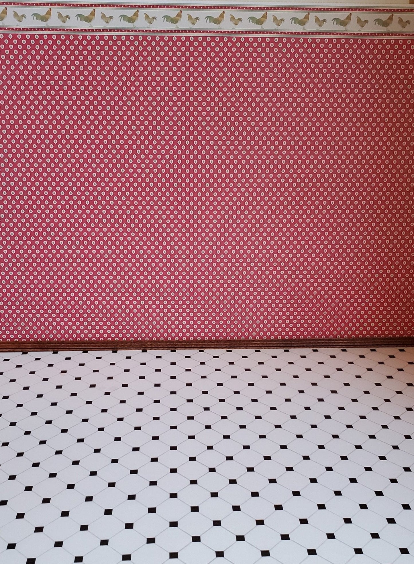 Dollhouse Miniature Tile Floor White with Black Diamonds Glossy Sheet 1:12 Scale - Miniature Crush