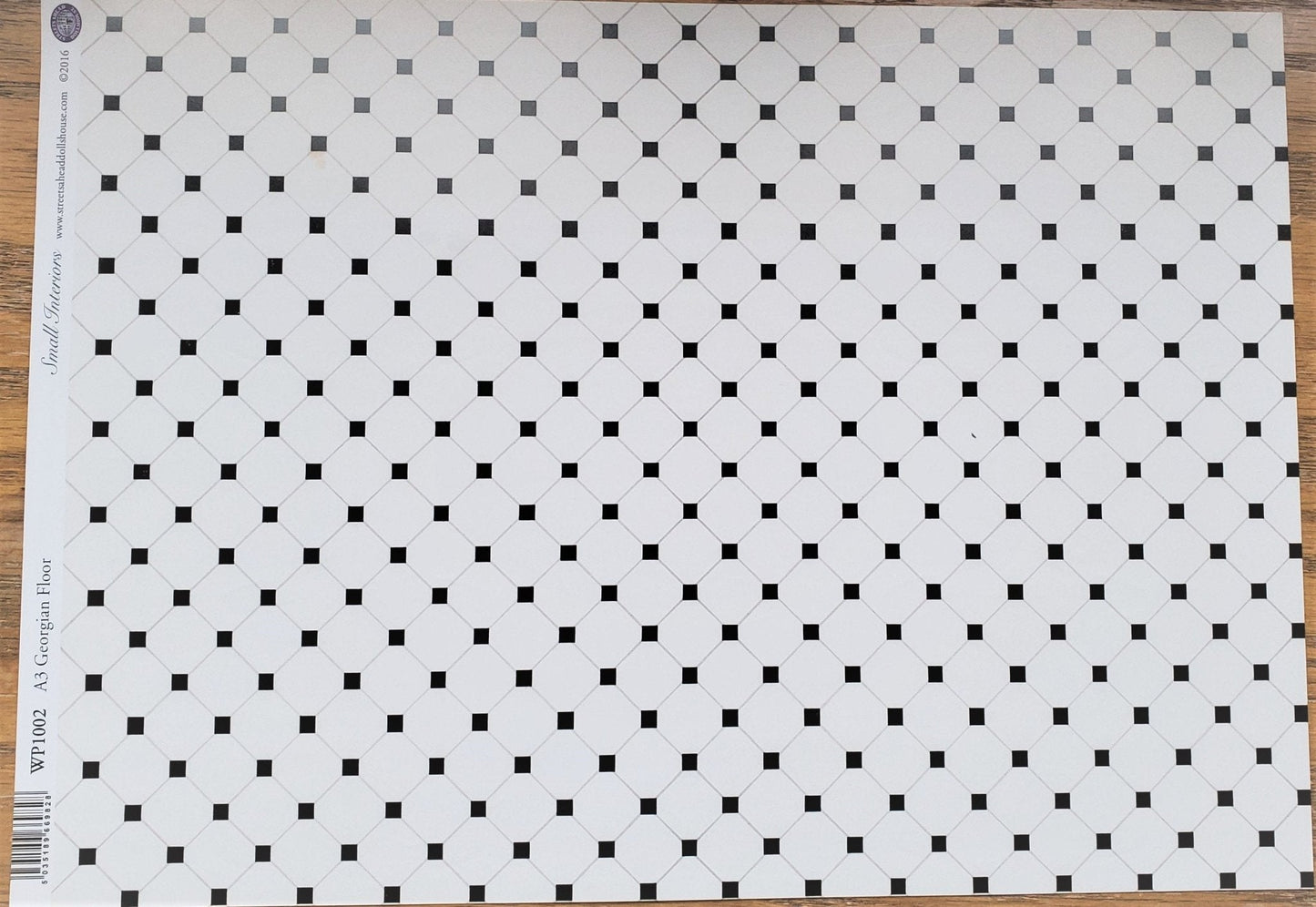 Dollhouse Miniature Tile Floor White with Black Diamonds Glossy Sheet 1:12 Scale - Miniature Crush