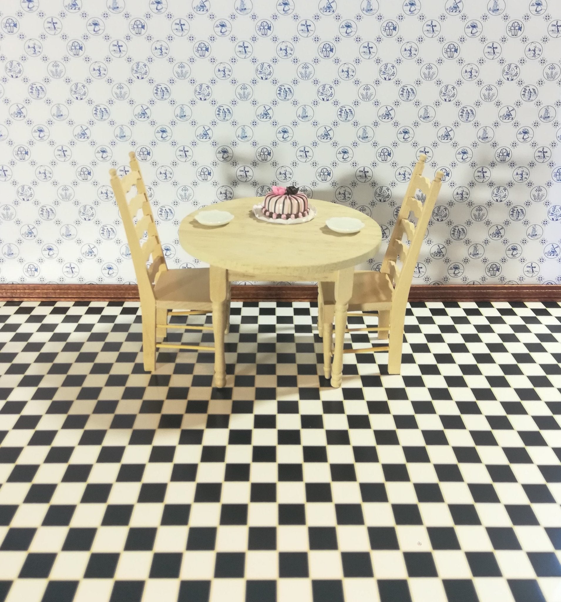 Dollhouse Miniature Tile Flooring Black & White Checked Squares 1:12 Scale Floor - Miniature Crush