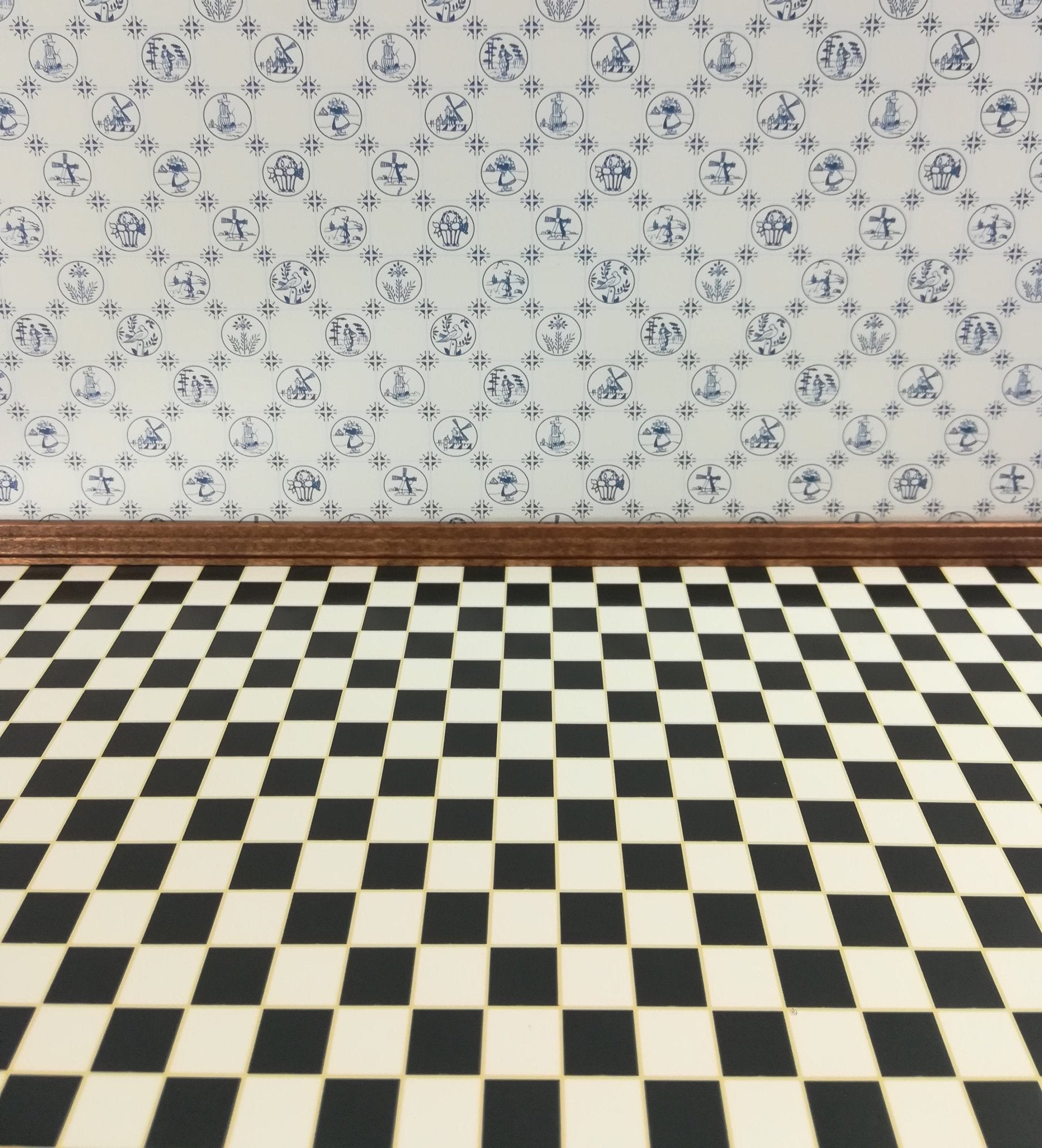 Dollhouse Miniature Tile Flooring Black & White Checked Squares 1:12 Scale Floor - Miniature Crush