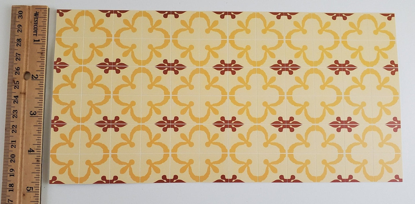 Dollhouse Miniature Tile Flooring Sheet Gold Maroon 1:12 Scale Break Off Pieces - Miniature Crush