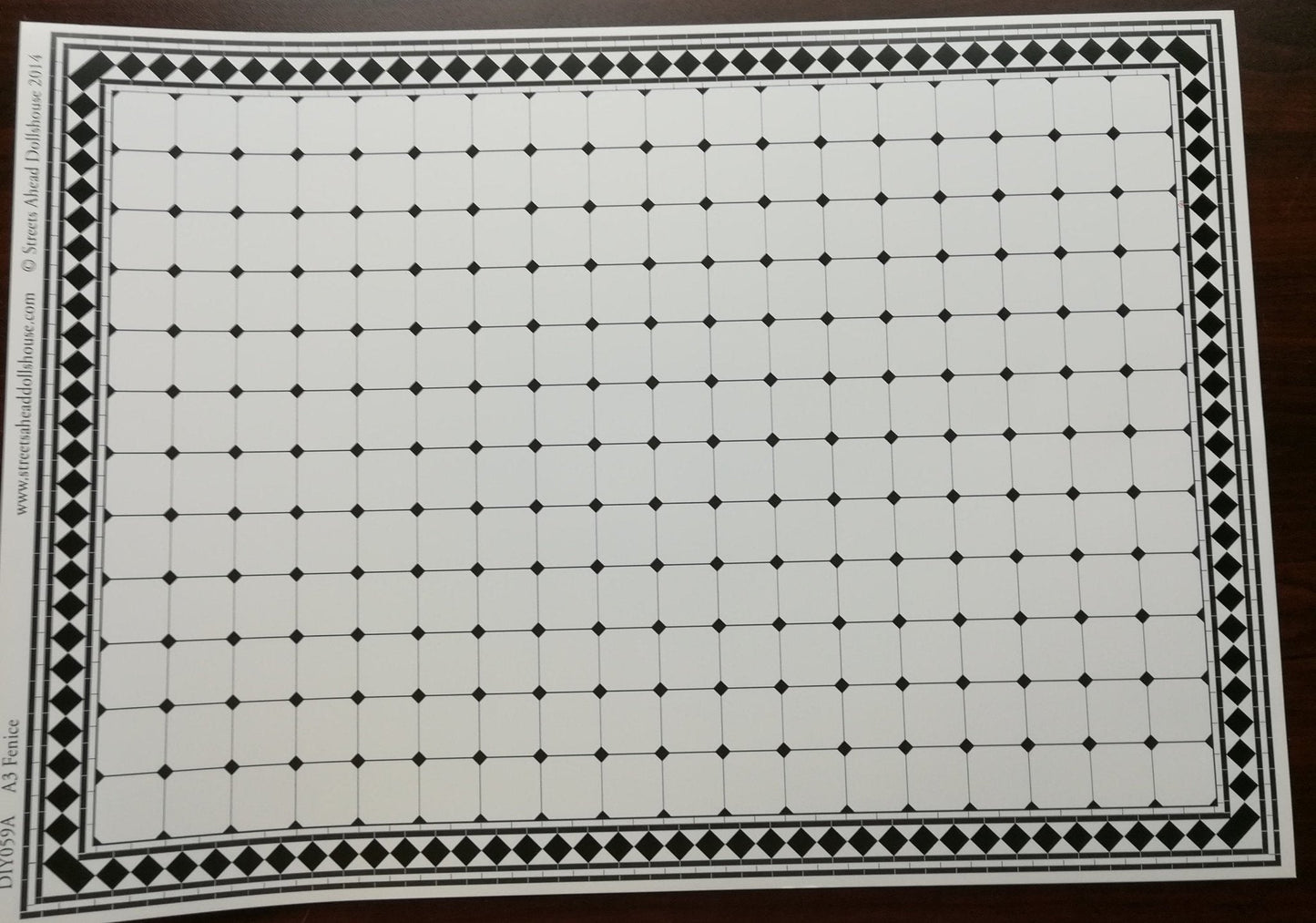 Dollhouse Miniature Tile Flooring White with Black Diamonds Glossy Sheet 1:12 Scale - Miniature Crush