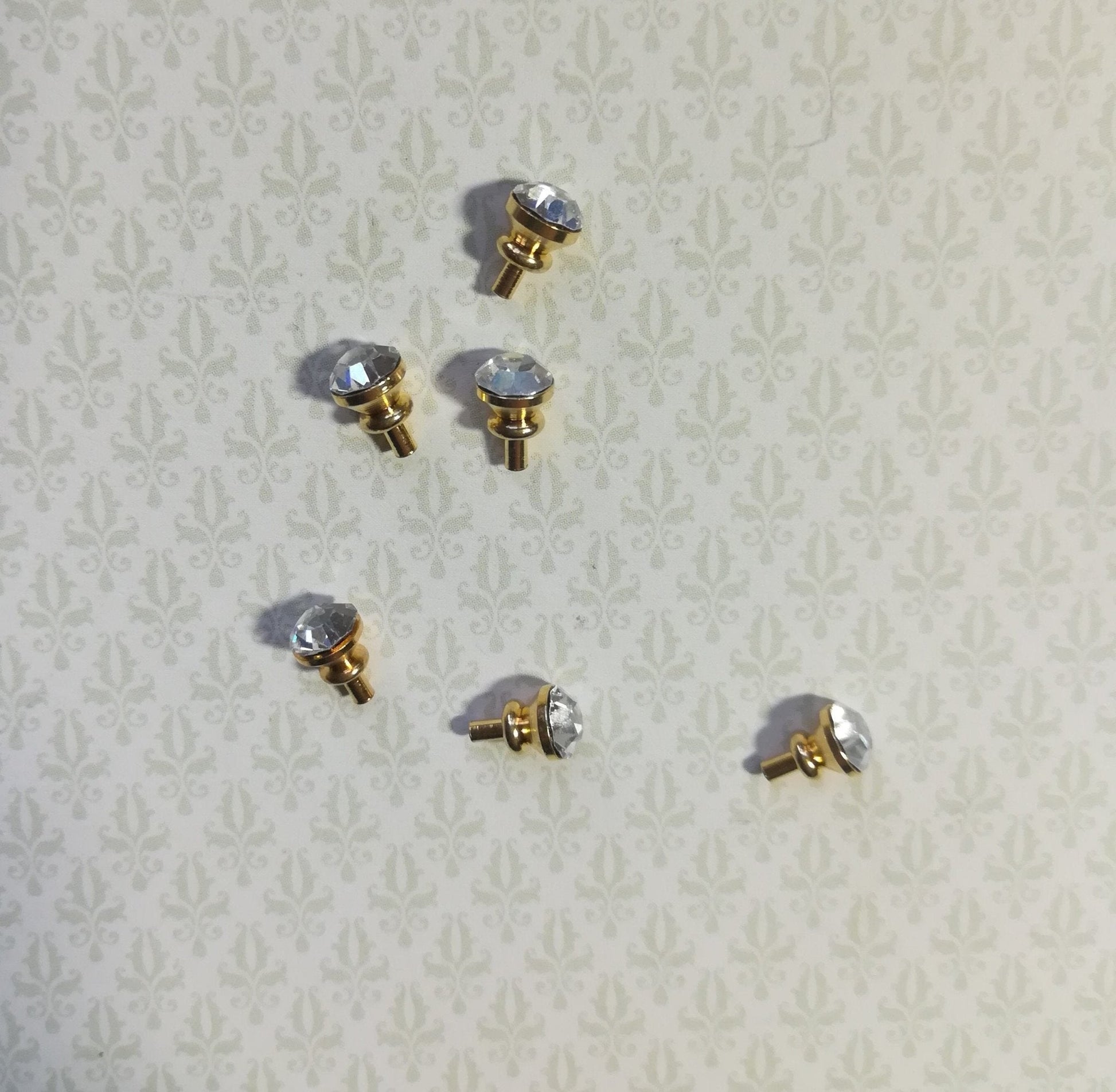 Dollhouse Miniature Tiny Crystal & Gold Door Knobs or Drawer Pulls Set of 6 1:12 Scale or Fairy Garden - Miniature Crush