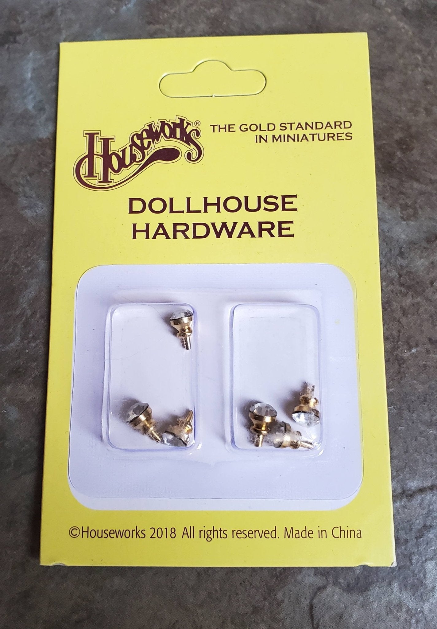 Dollhouse Miniature Tiny Crystal & Gold Door Knobs or Drawer Pulls Set of 6 1:12 Scale or Fairy Garden - Miniature Crush