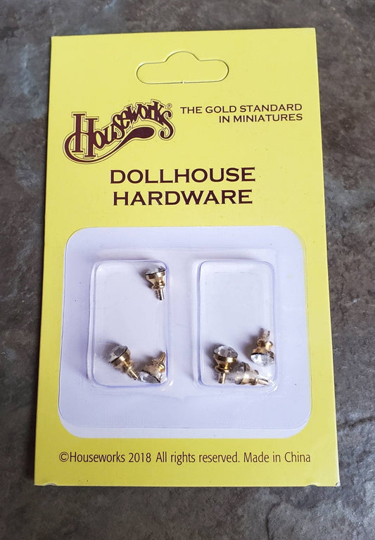 Dollhouse Miniature Tiny Crystal & Gold Door Knobs or Drawer Pulls Set of 6 1:12 Scale or Fairy Garden - Miniature Crush
