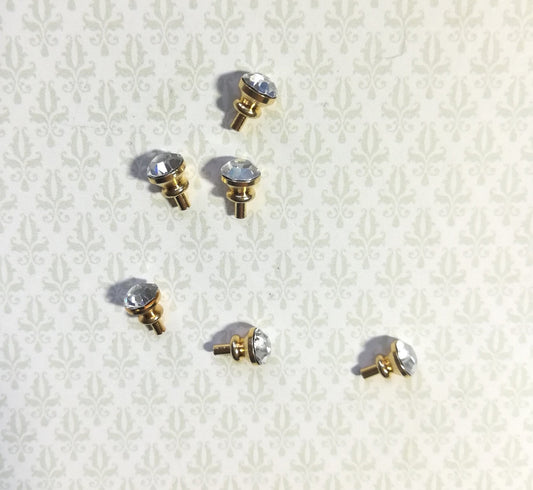 Dollhouse Miniature Tiny Crystal & Gold Door Knobs or Drawer Pulls Set of 6 1:12 Scale or Fairy Garden - Miniature Crush