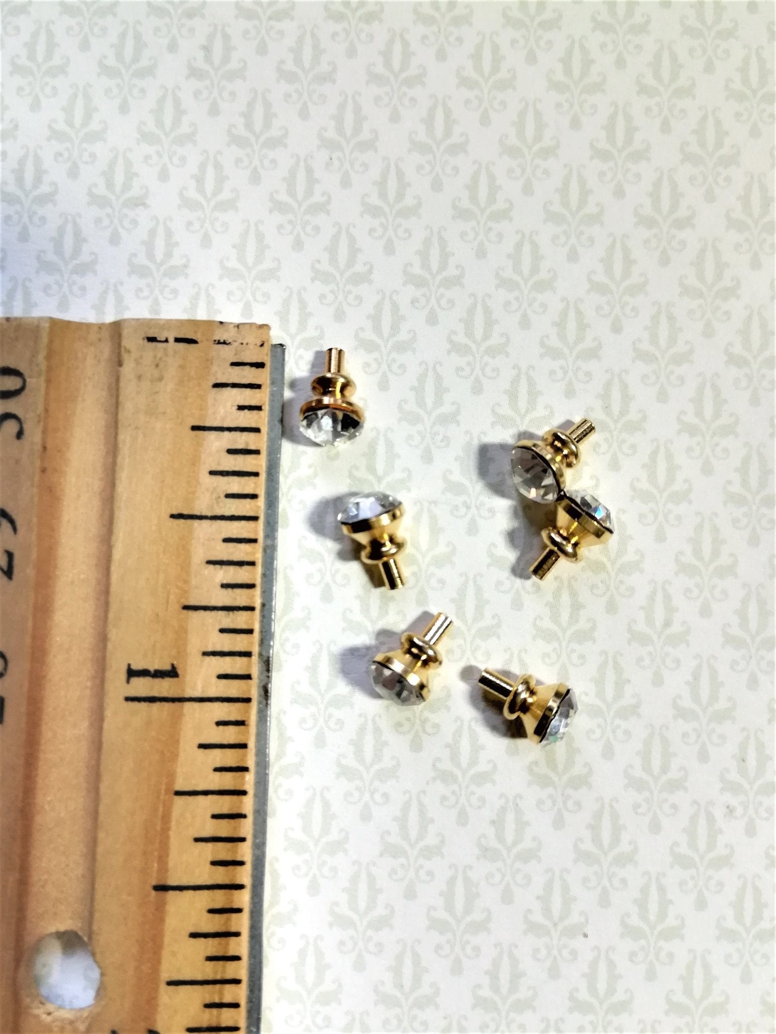 Dollhouse Miniature Tiny Crystal & Gold Door Knobs or Drawer Pulls Set of 6 1:12 Scale or Fairy Garden - Miniature Crush