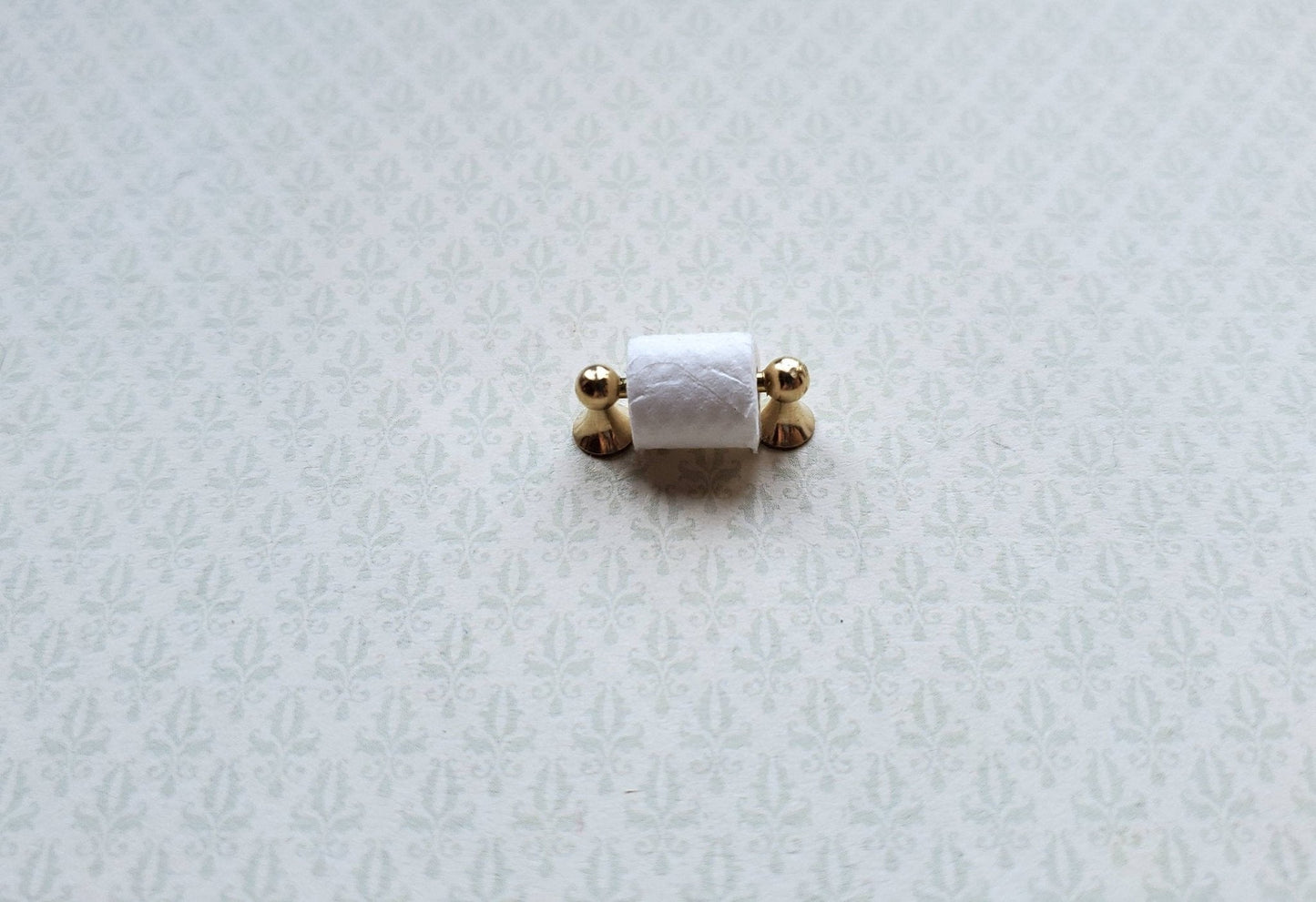 Dollhouse Miniature Toilet Paper Holder Gold w/Paper 1:12 Scale Bathroom Decor - Miniature Crush