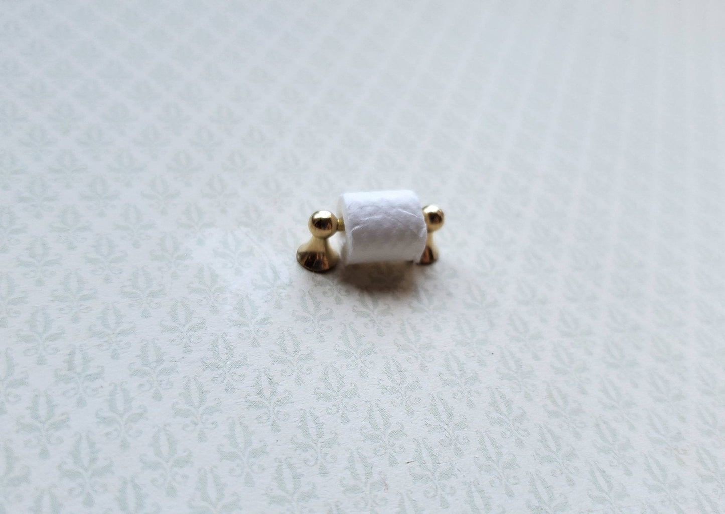 Dollhouse Miniature Toilet Paper Holder Gold w/Paper 1:12 Scale Bathroom Decor - Miniature Crush
